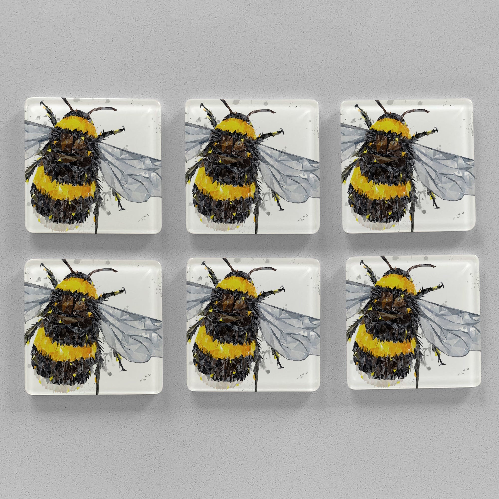 "The Bee" (Grey Background) Premium Glass Coasters