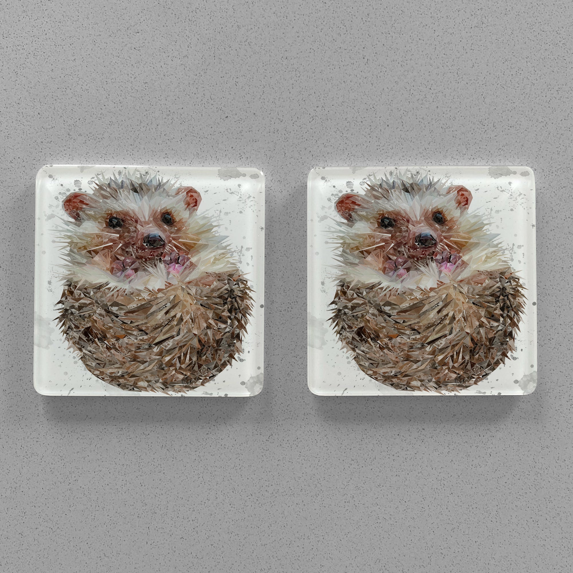 "Milton" The Hedgehog (Grey Background) Premium Glass Coasters