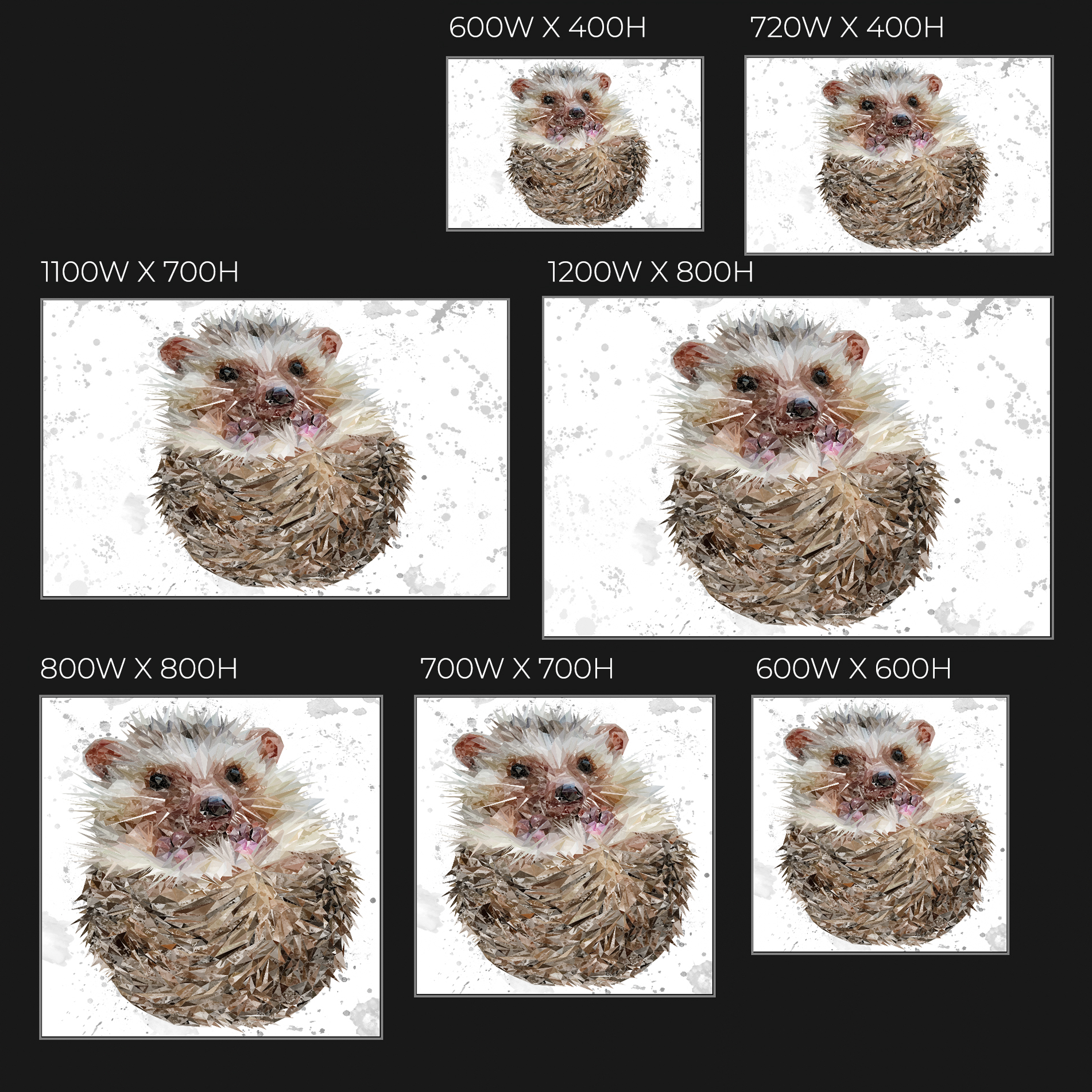 "Milton" The Hedgehog (Grey Background) Glass Wall Art