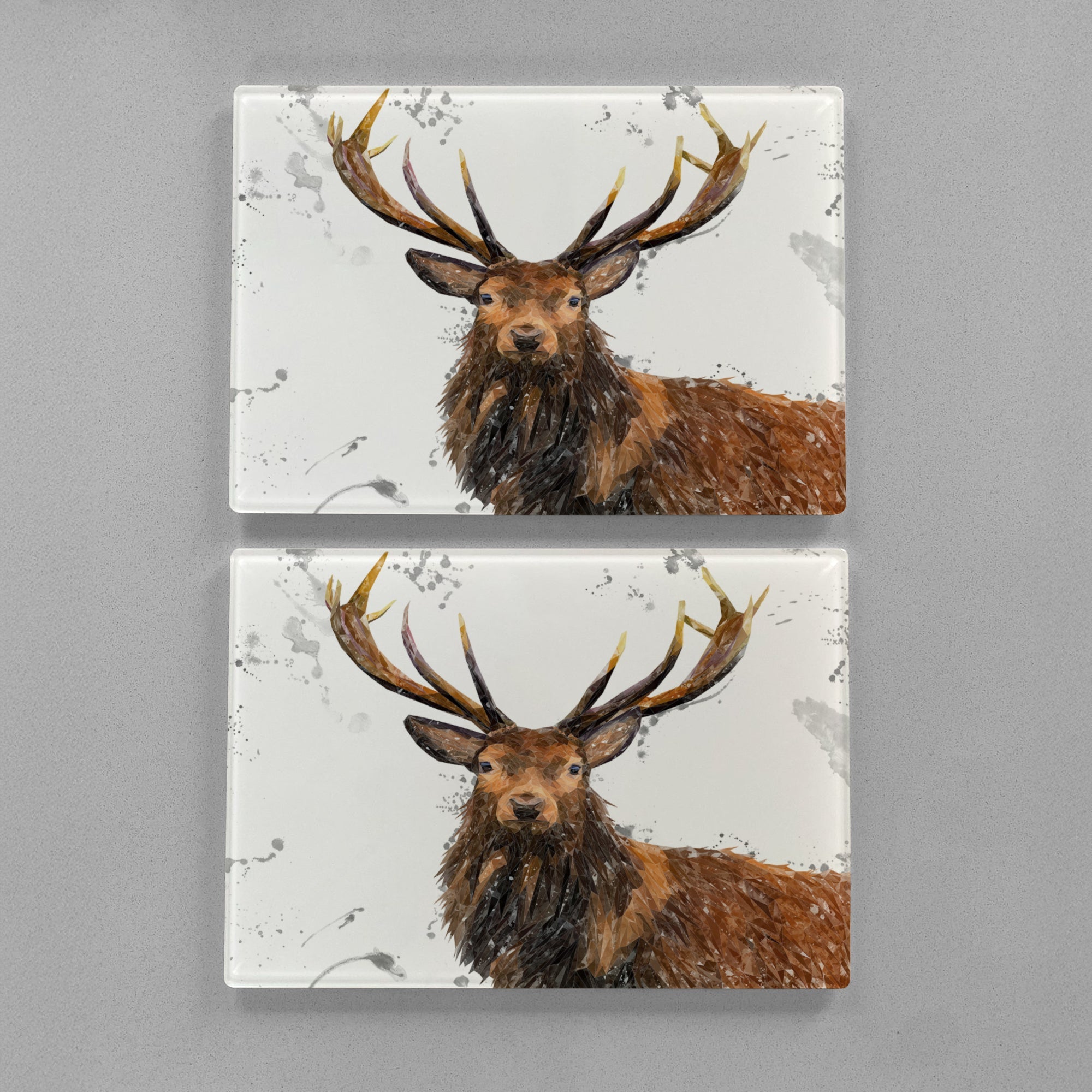 "Rory" The Stag (Grey Background) Premium Glass Placemat - Andy Thomas Artworks