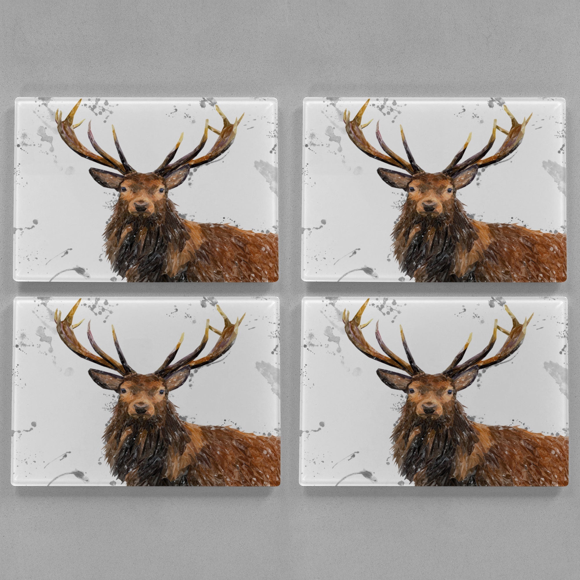 "Rory" The Stag (Grey Background) Premium Glass Placemat - Andy Thomas Artworks