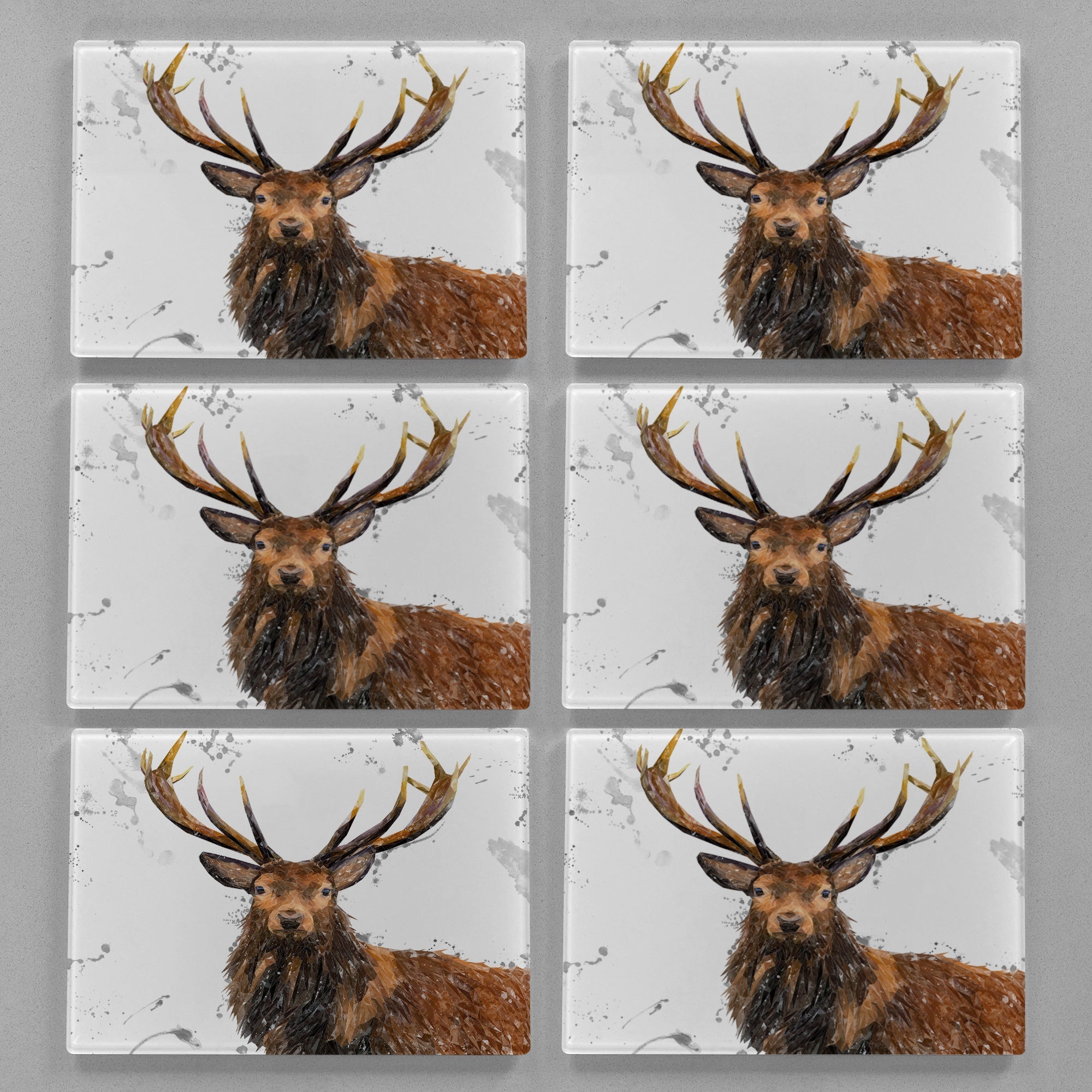 "Rory" The Stag (Grey Background) Premium Glass Placemat - Andy Thomas Artworks