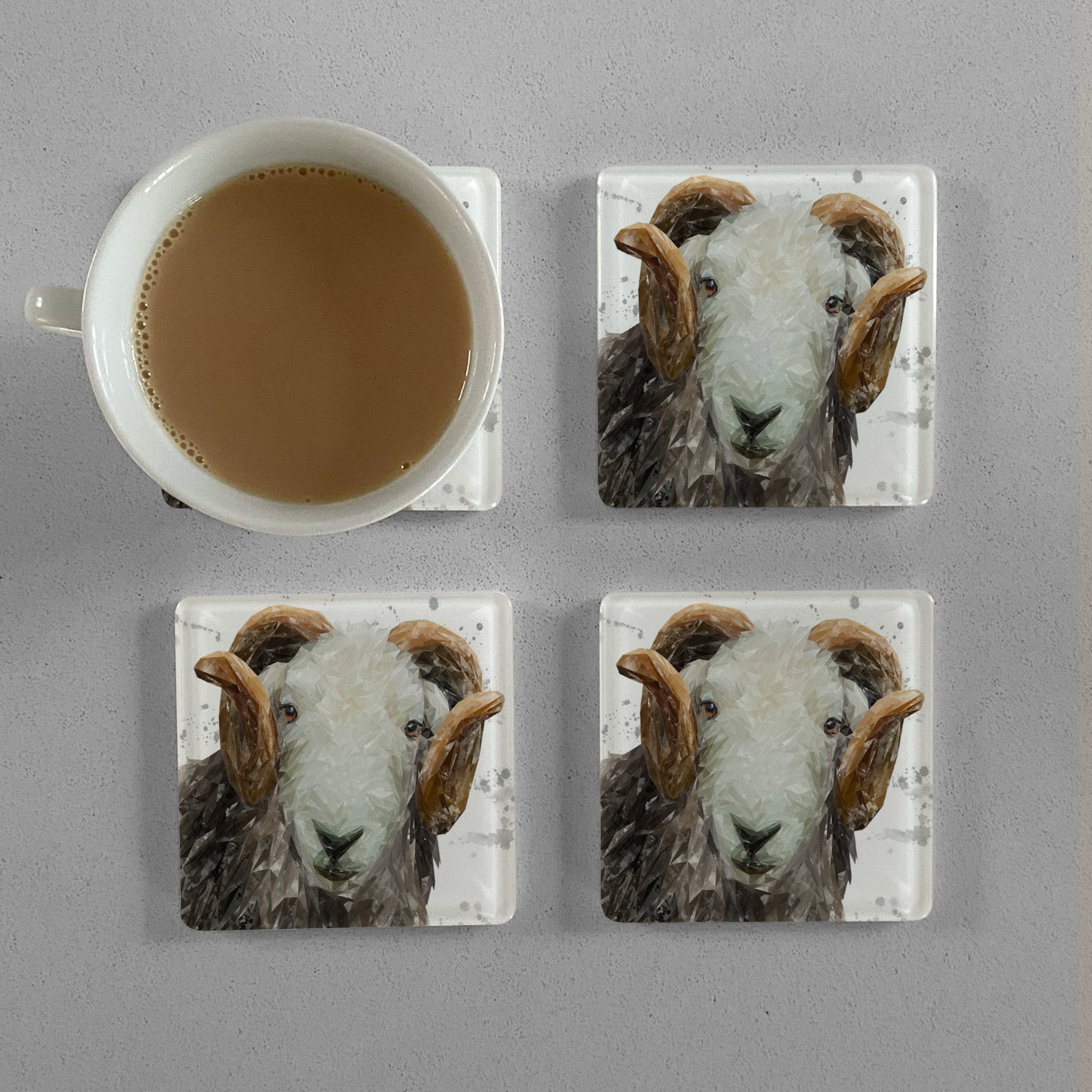 "Stanley" The Herdwick Ram (Grey Background) Premium Glass Coasters