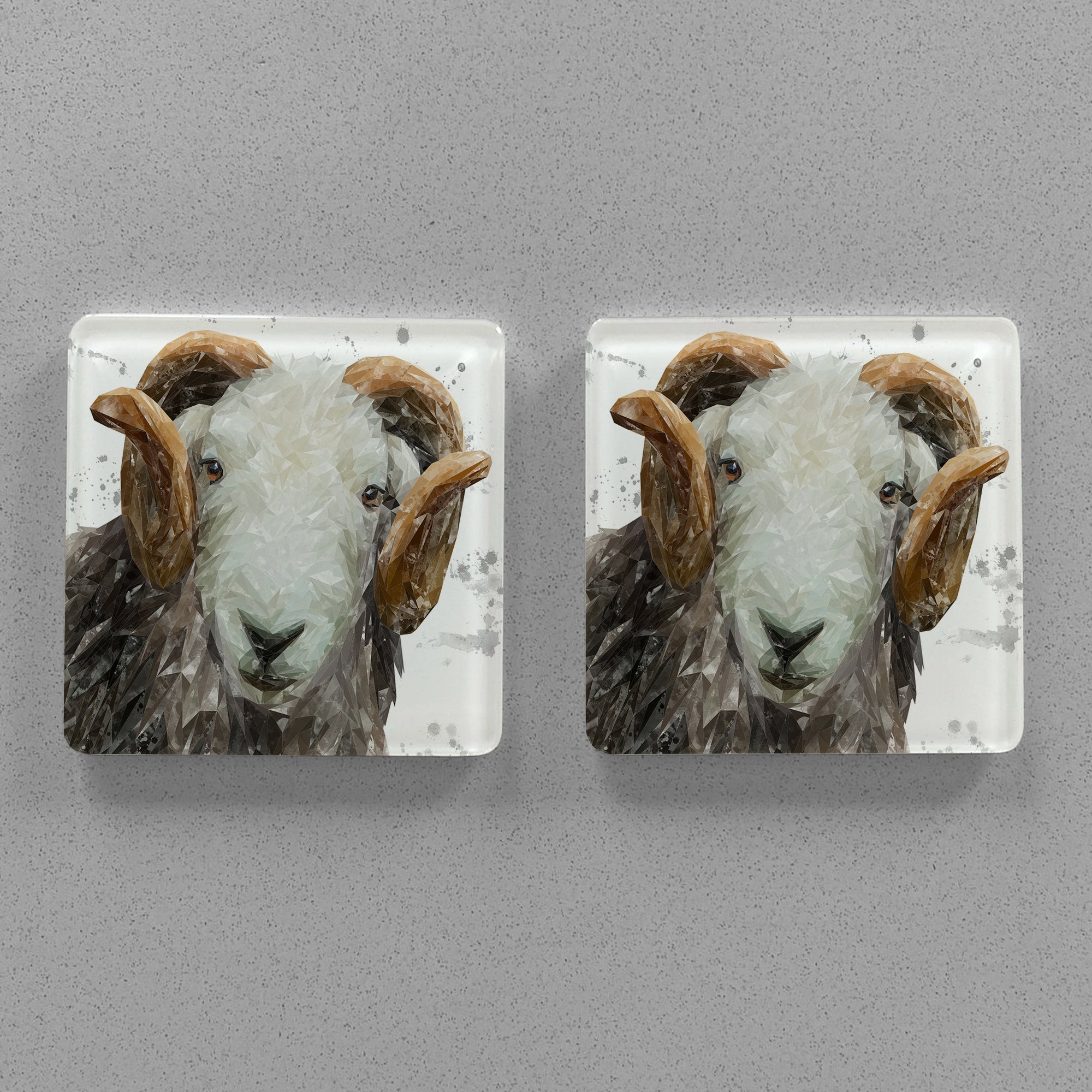 "Stanley" The Herdwick Ram (Grey Background) Premium Glass Coasters