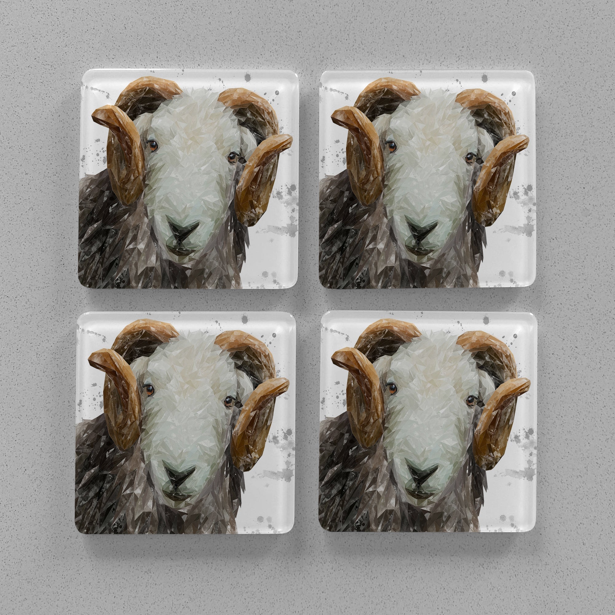 "Stanley" The Herdwick Ram (Grey Background) Premium Glass Coasters