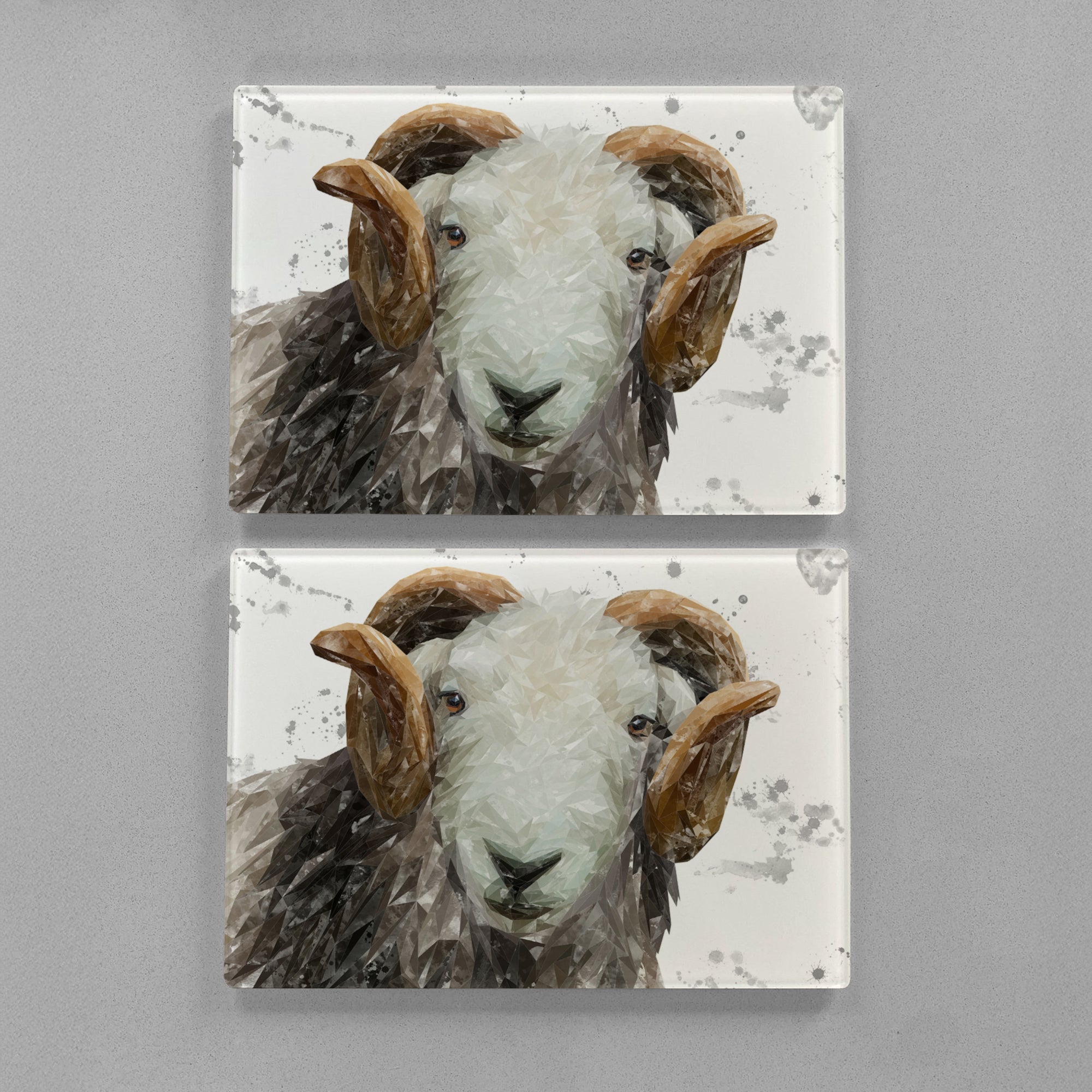 "Stanley" The Herdwick Ram (Grey Background) Premium Glass Placemat