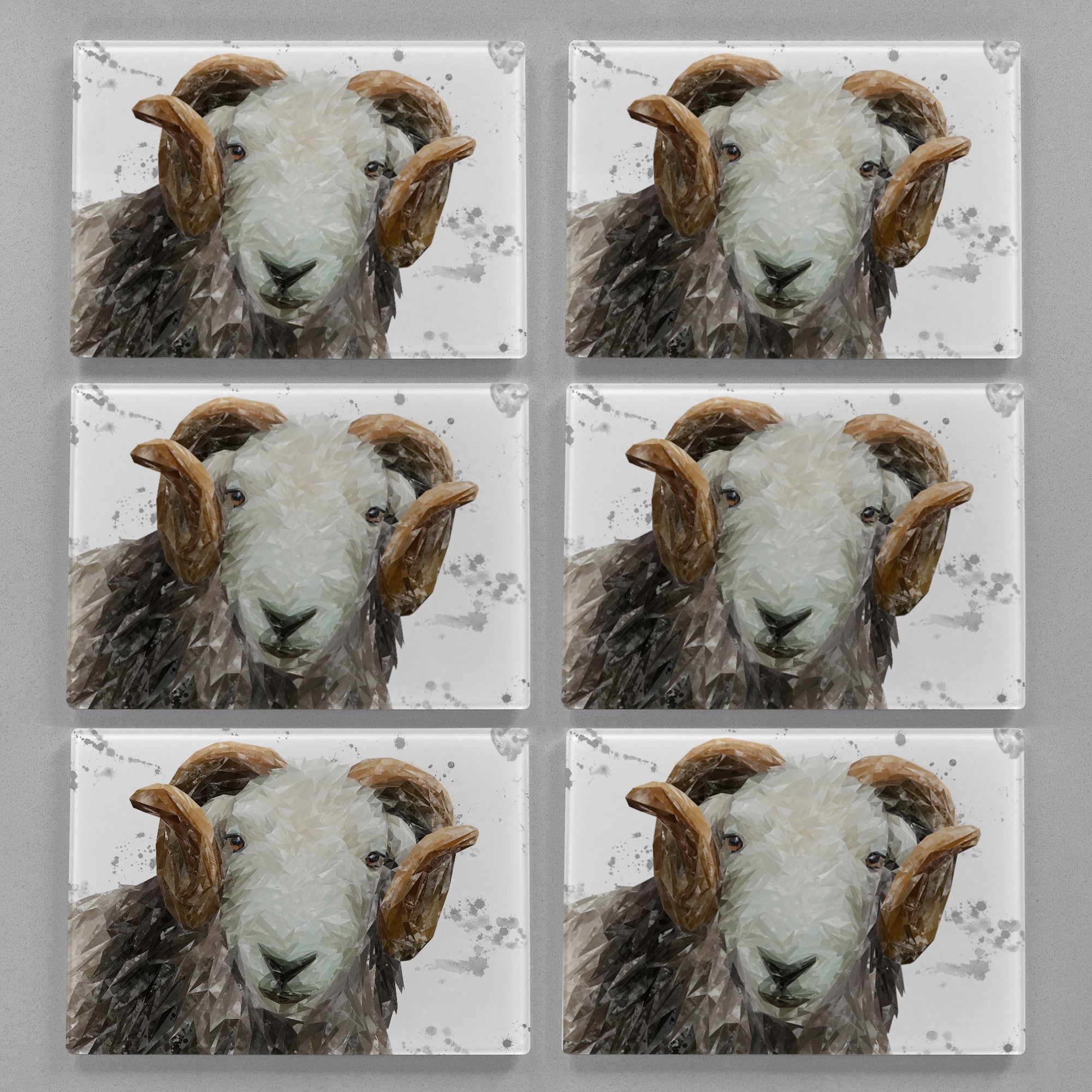 "Stanley" The Herdwick Ram (Grey Background) Premium Glass Placemat