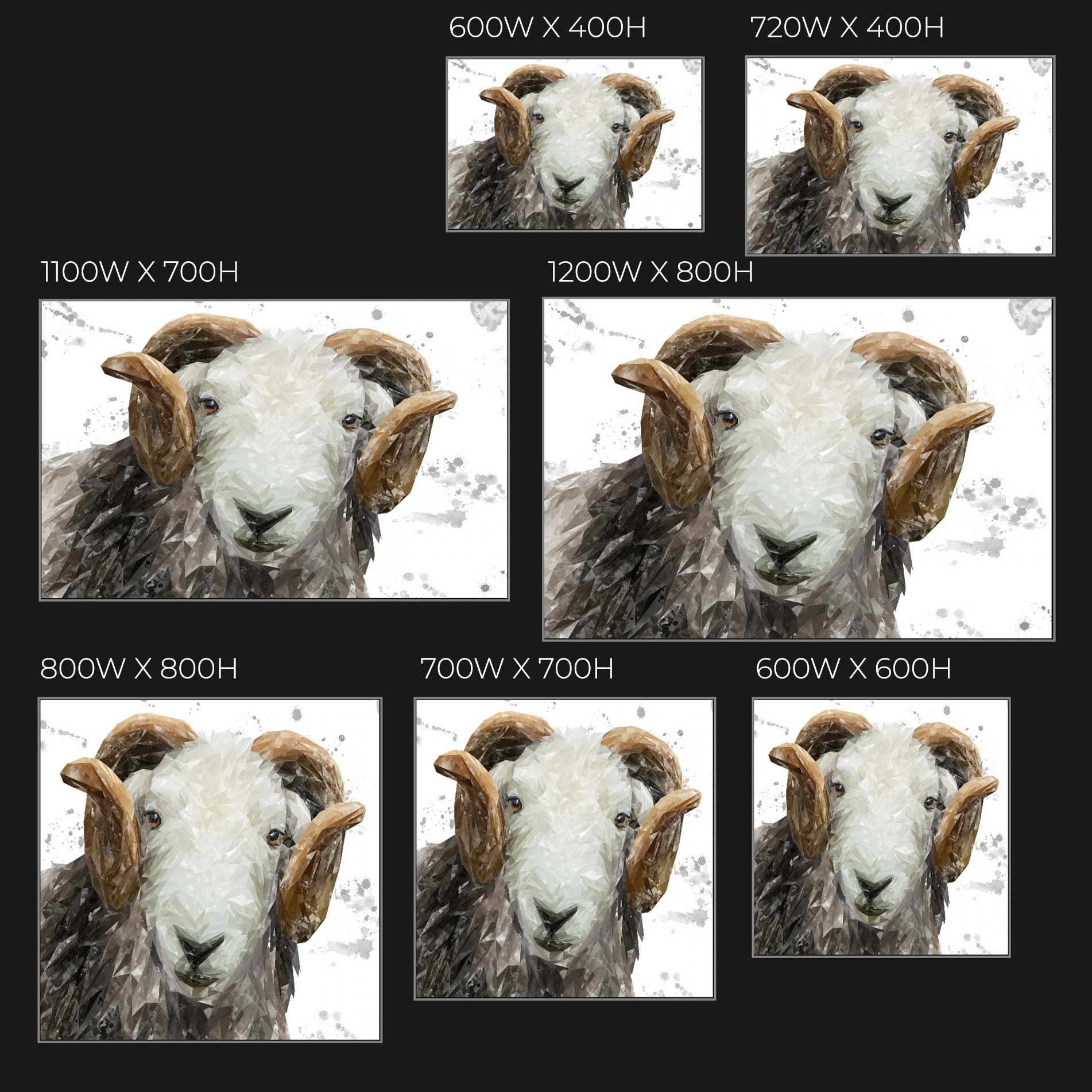 "Stanley" The Herdwick Ram (Grey Background) Glass Wall Art