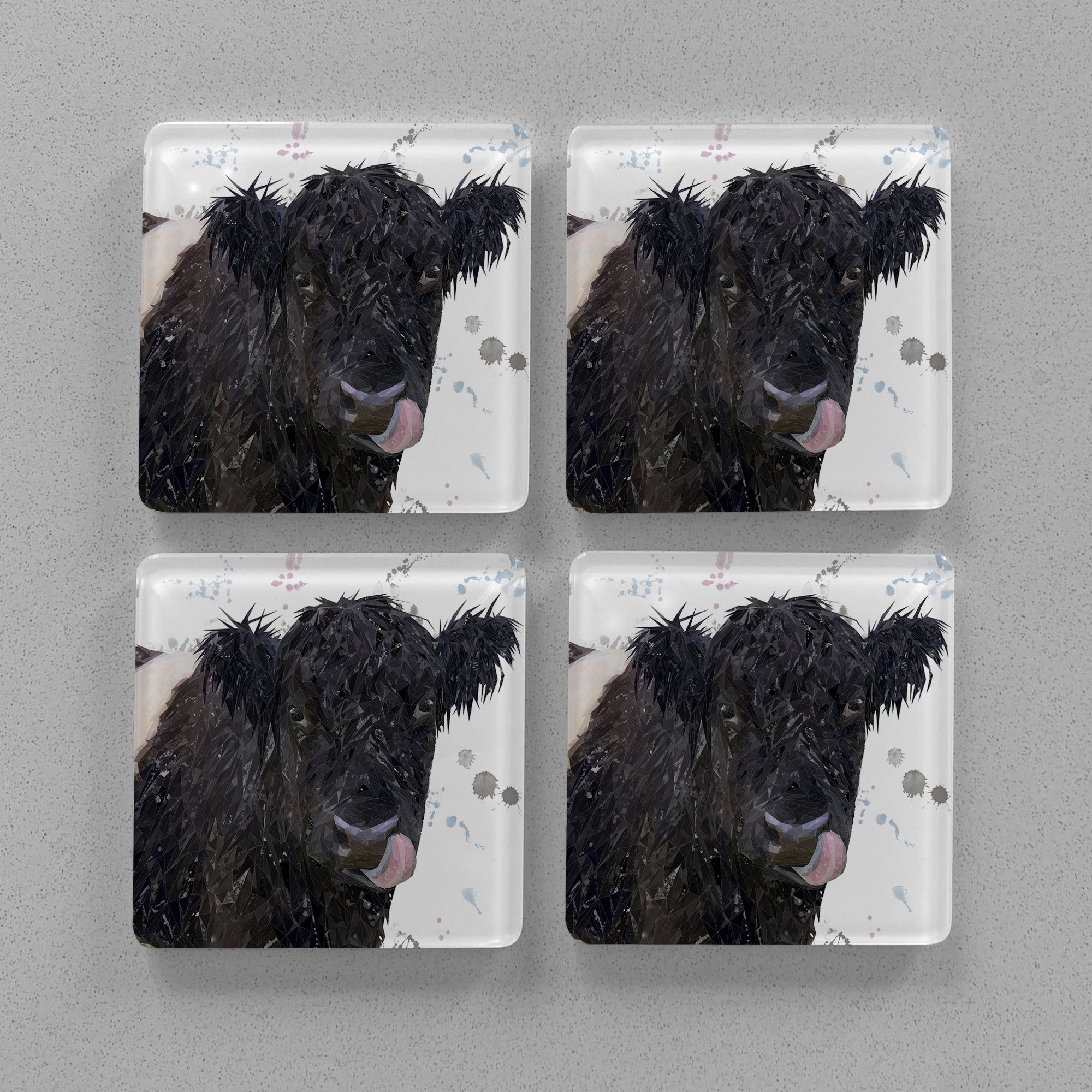 "Eugene" The Belted Galloway Cow Premium Glass Coasters