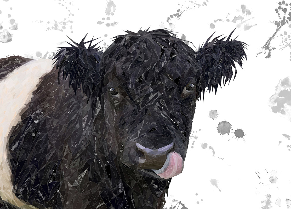 "Eugene" The Belted Galloway Cow (Grey Background) Premium Glass Placemat