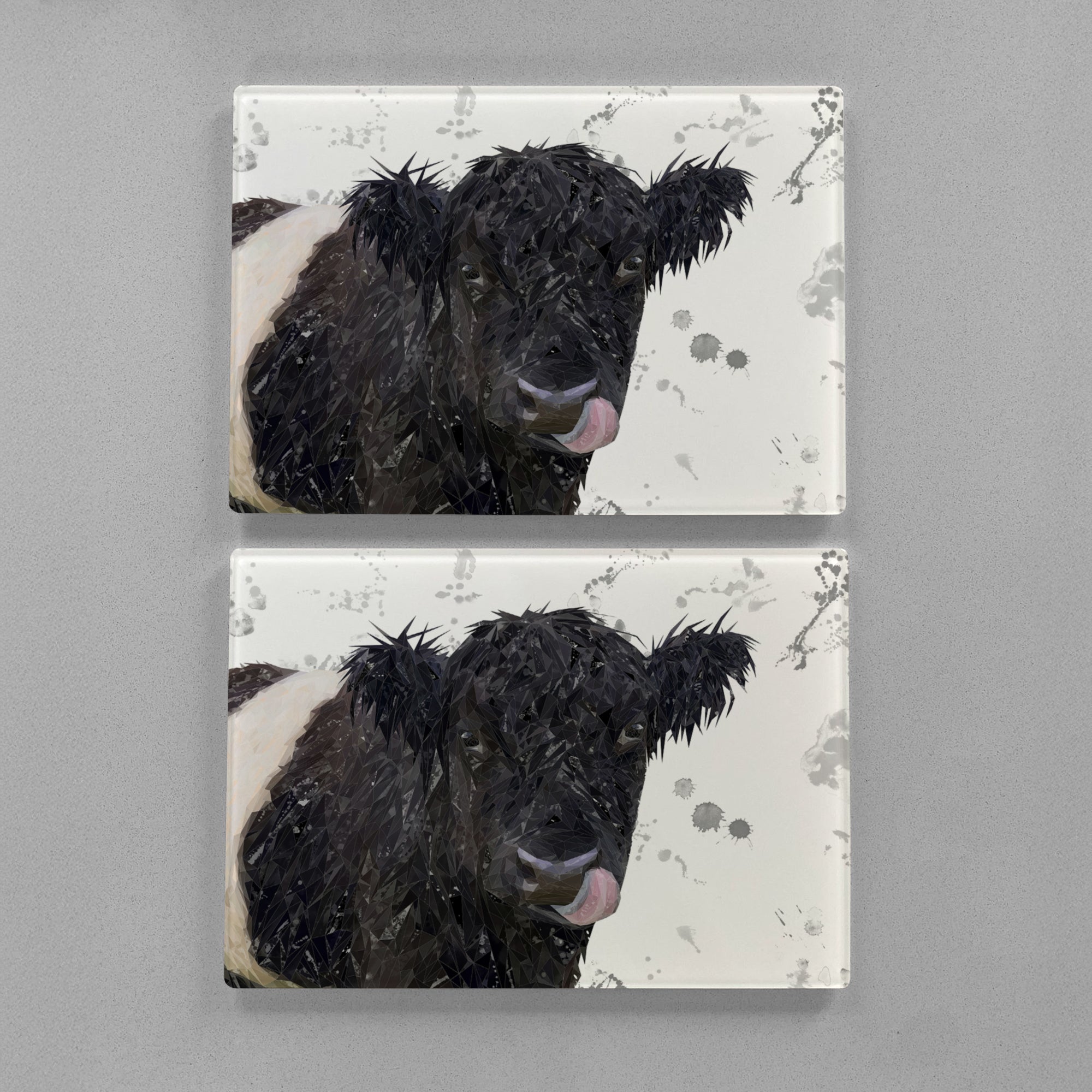 "Eugene" The Belted Galloway Cow (Grey Background) Premium Glass Placemat