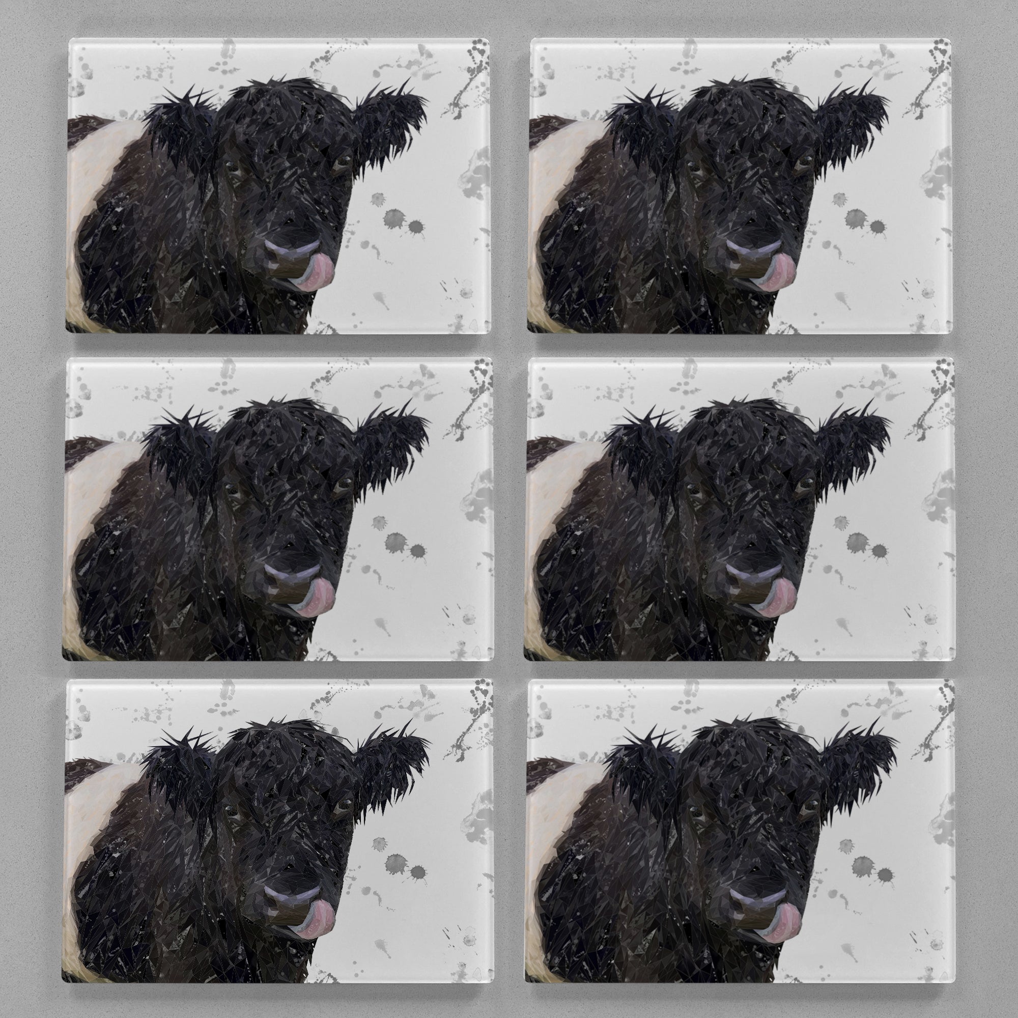 "Eugene" The Belted Galloway Cow (Grey Background) Premium Glass Placemat