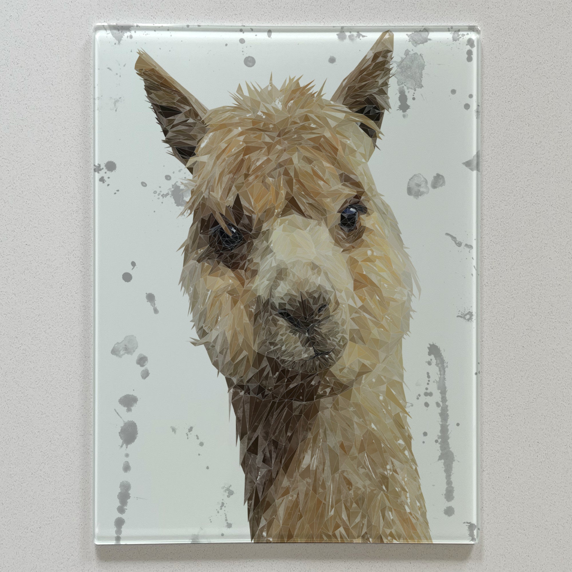 Alice, The Alpaca, Grey Background, Portrait, Premium Glass Worktop Saver