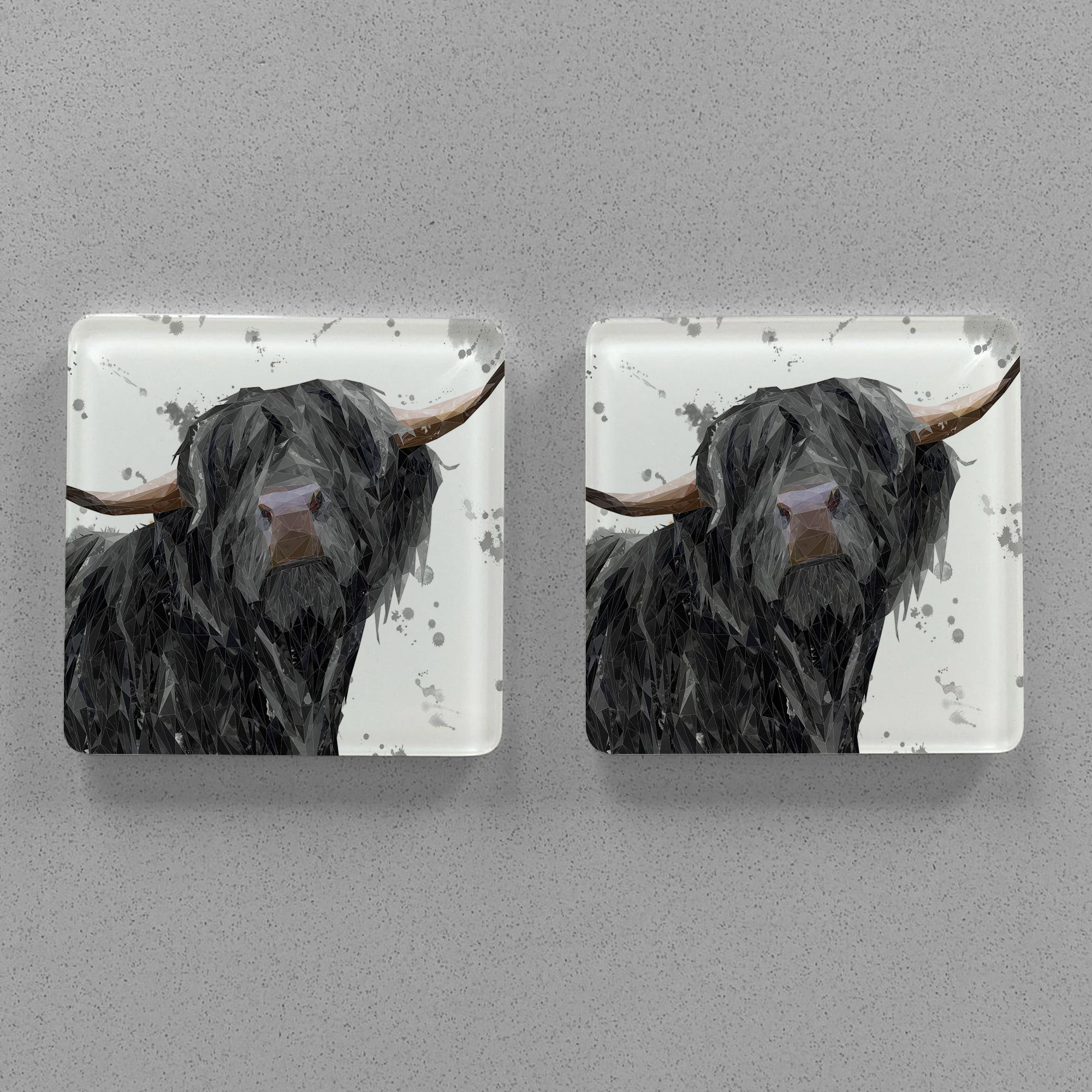 "Barnaby" The Highland Bull (Grey Background) Premium Glass Coasters