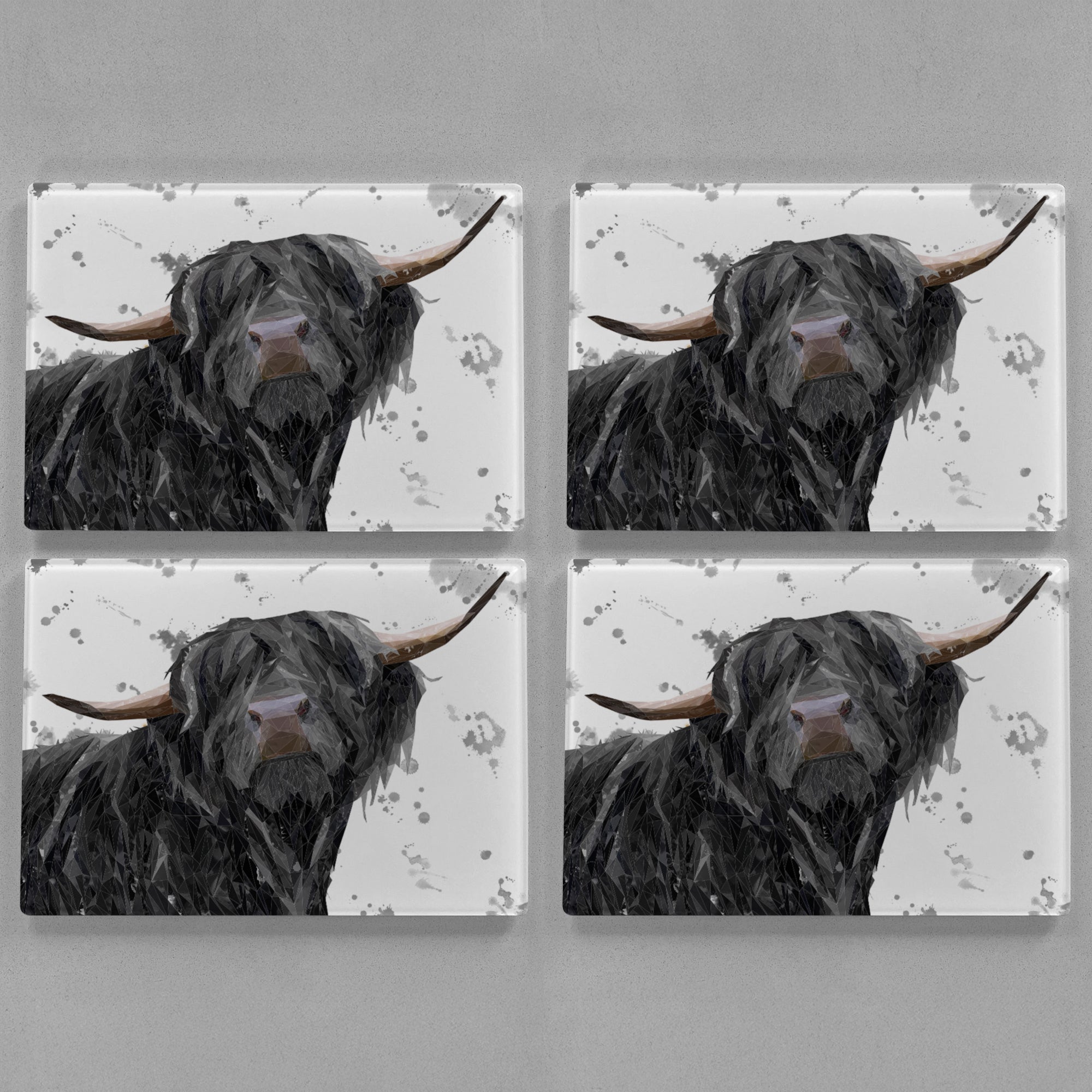 "Barnaby" The Highland Bull (Grey Background) Premium Glass Placemat