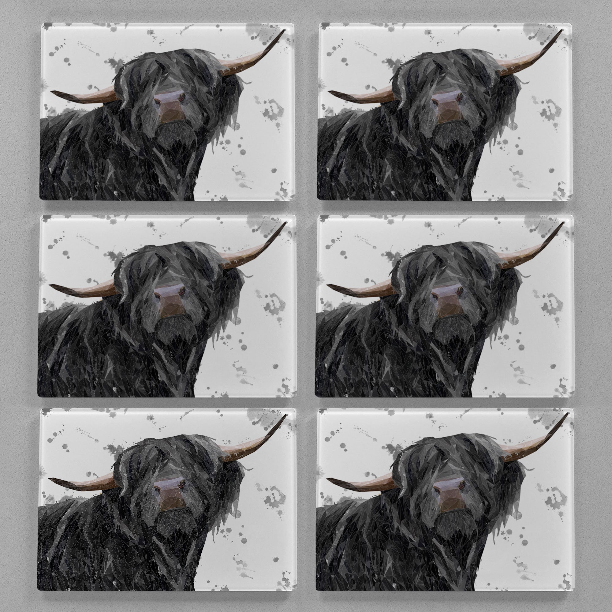 "Barnaby" The Highland Bull (Grey Background) Premium Glass Placemat