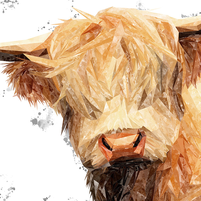 "Brenda" The Highland Cow (Grey Background) Premium Glass Coasters