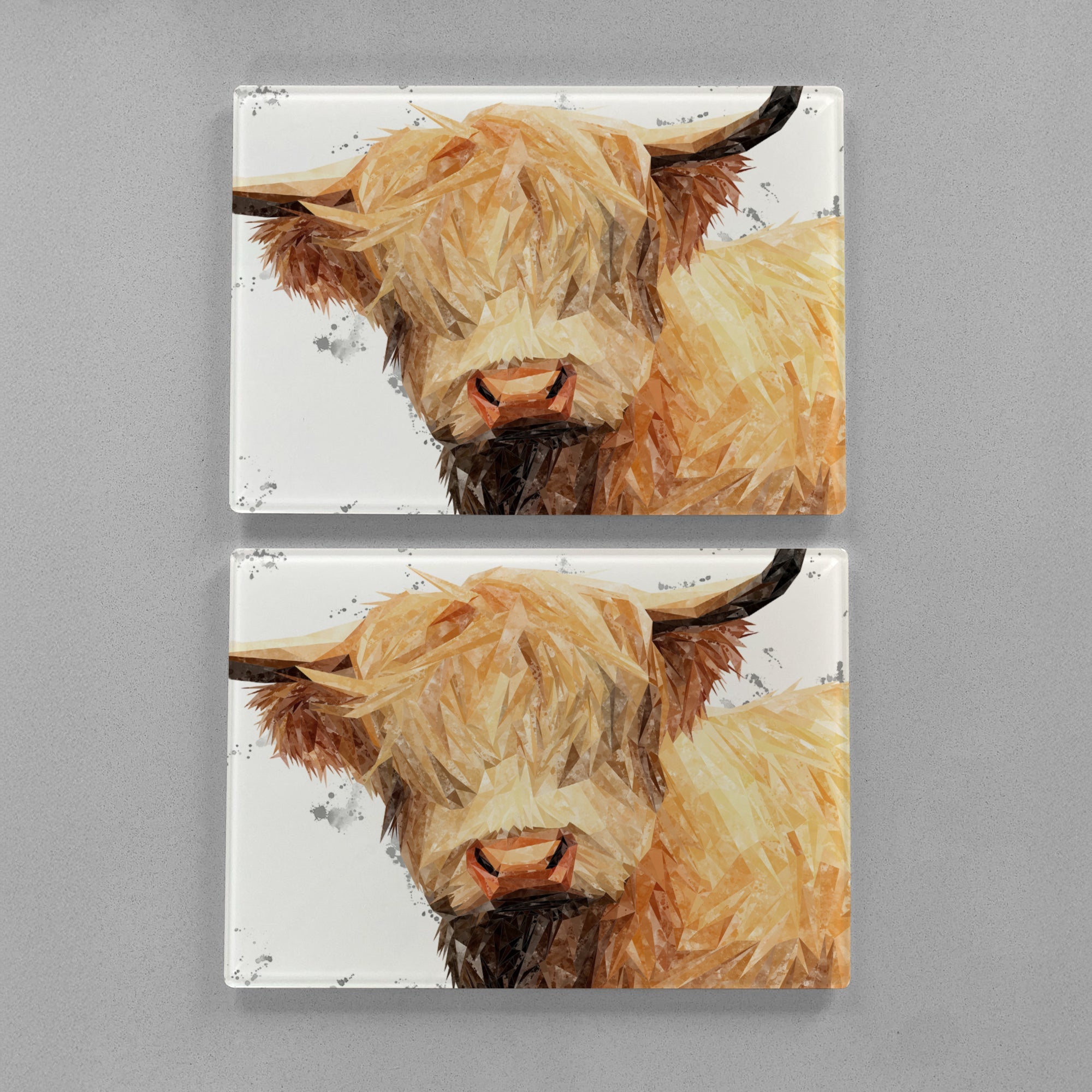 "Brenda" The Highland Cow (Grey Background) Premium Glass Placemat