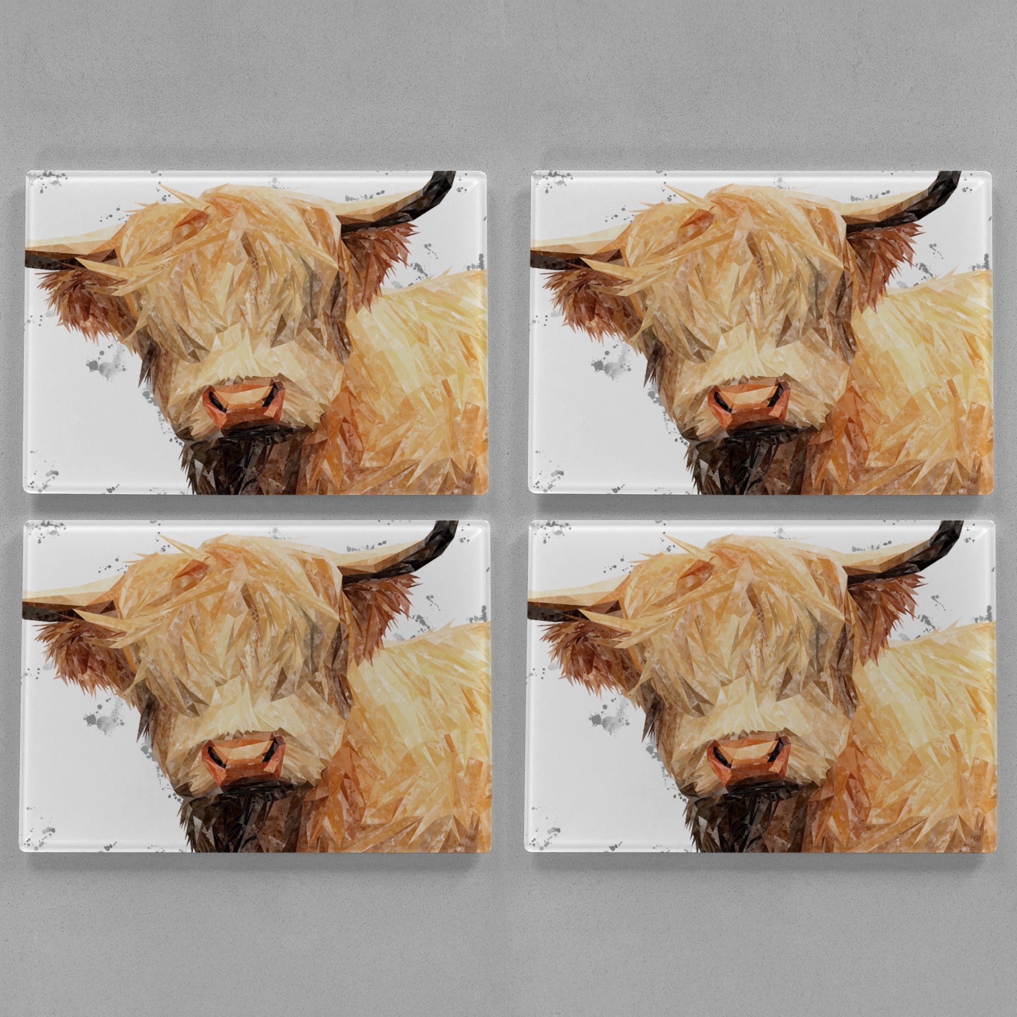 "Brenda" The Highland Cow (Grey Background) Premium Glass Placemat