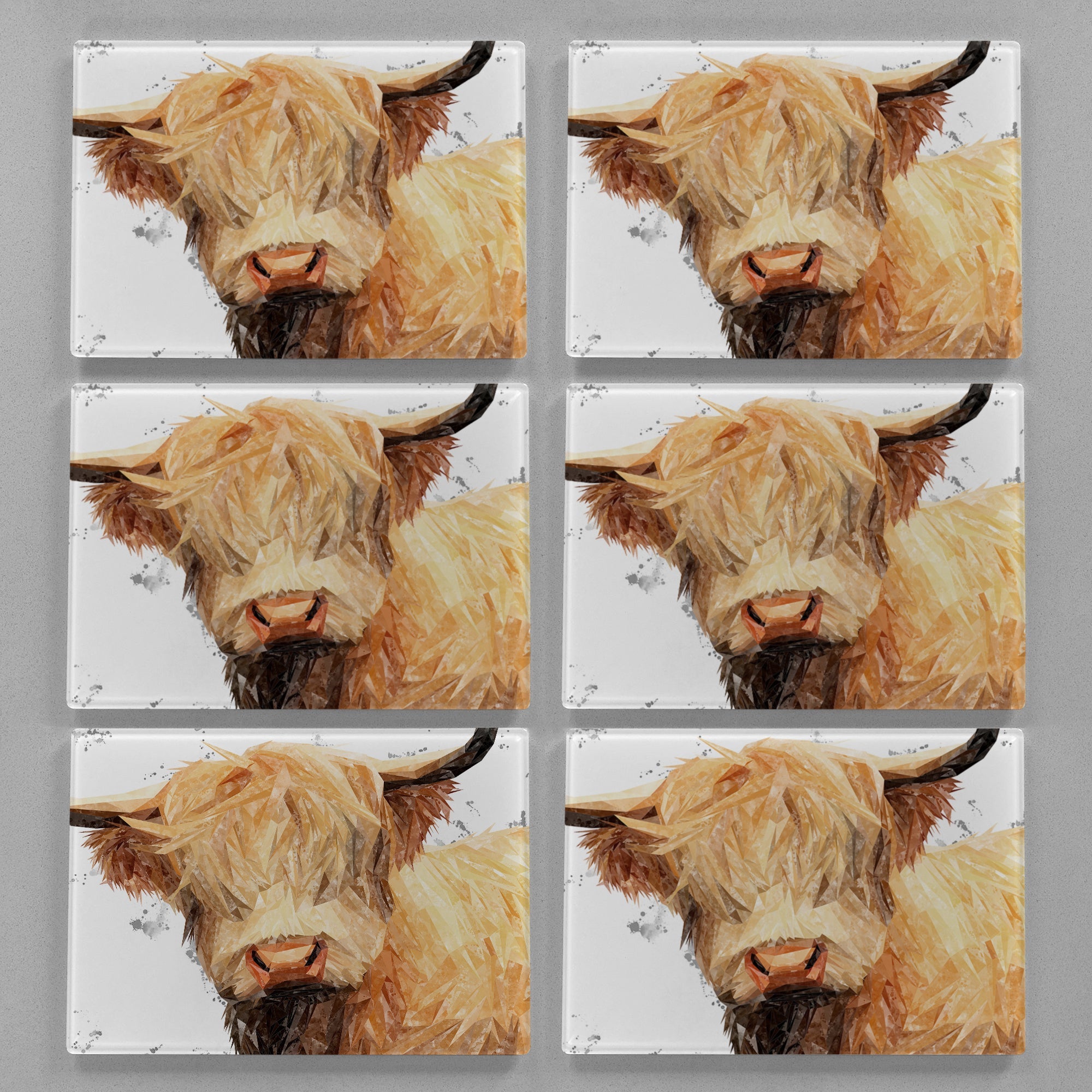 "Brenda" The Highland Cow (Grey Background) Premium Glass Placemat