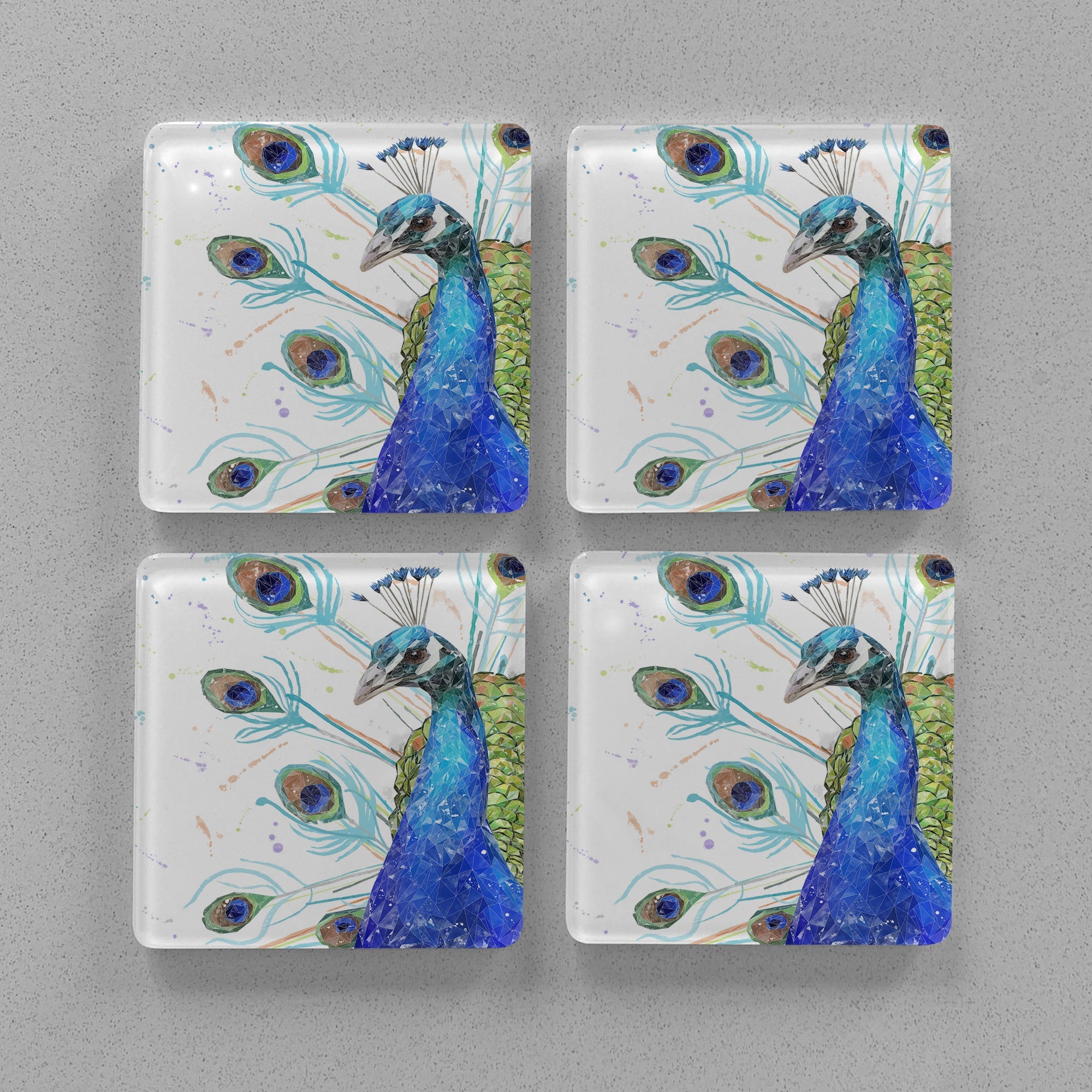 "Percy" The Peacock Premium Glass Coasters