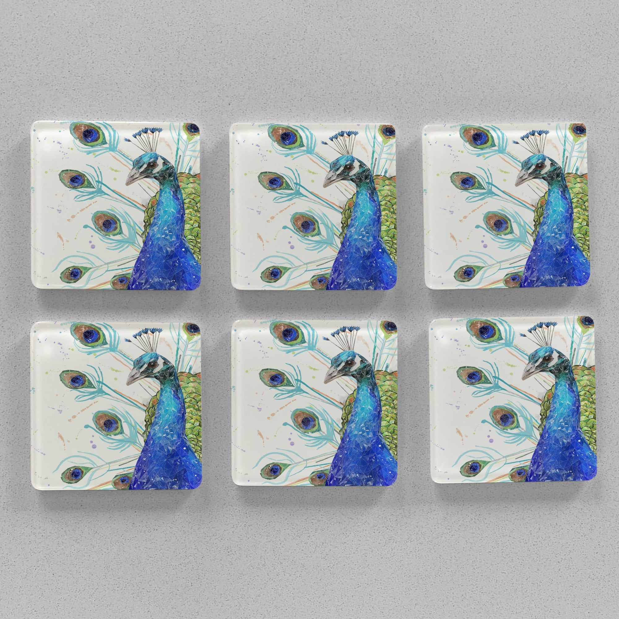 "Percy" The Peacock Premium Glass Coasters
