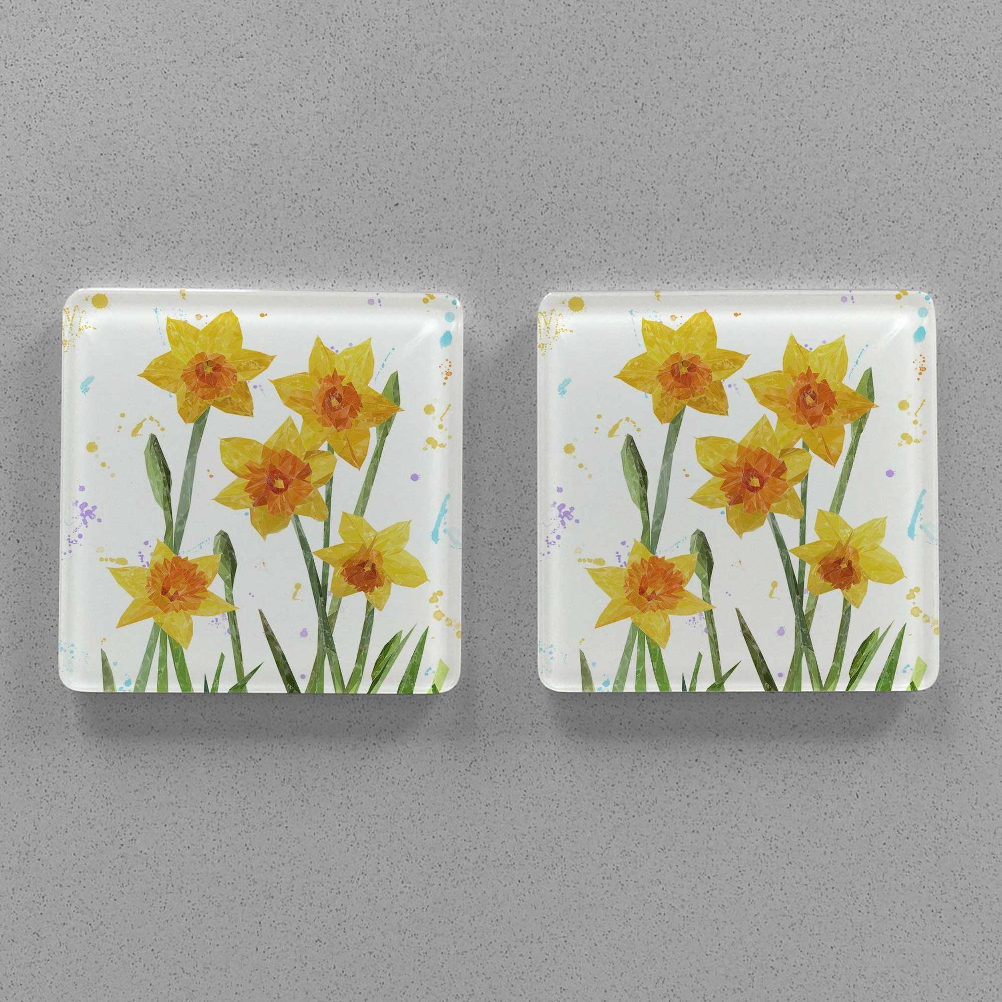 "New Beginnings" Daffodils Premium Glass Coasters