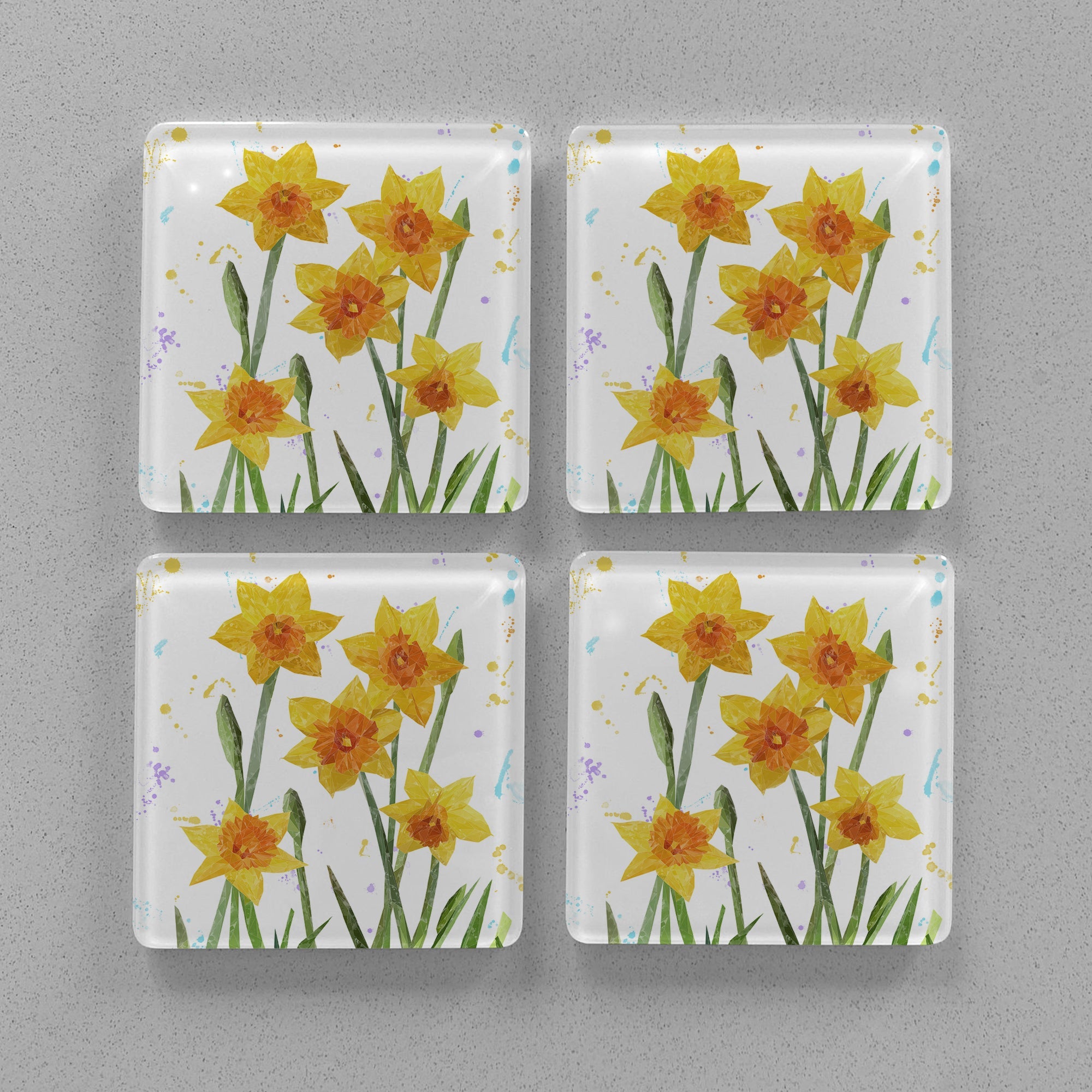 "New Beginnings" Daffodils Premium Glass Coasters