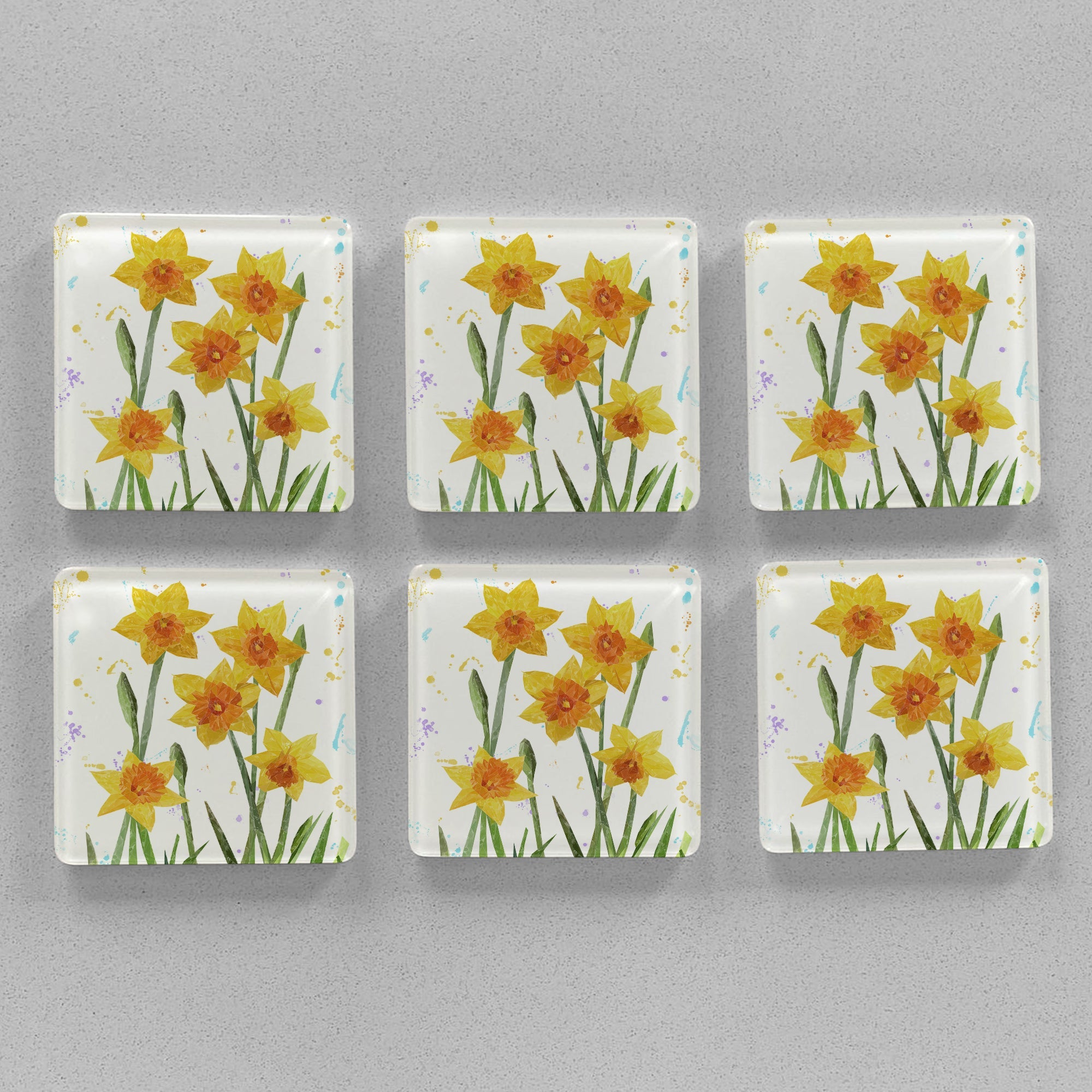 "New Beginnings" Daffodils Premium Glass Coasters