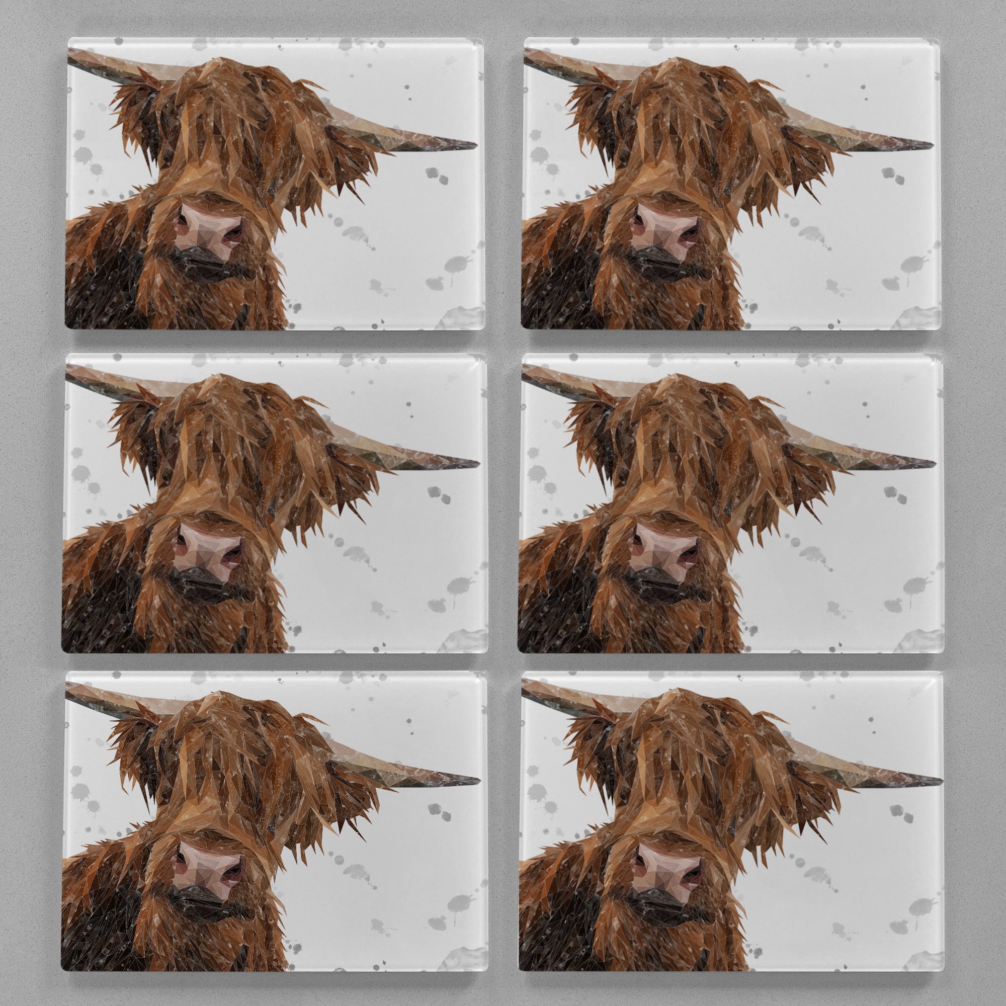 "Mac" The Highland Bull (Grey Background) Premium Glass Placemat