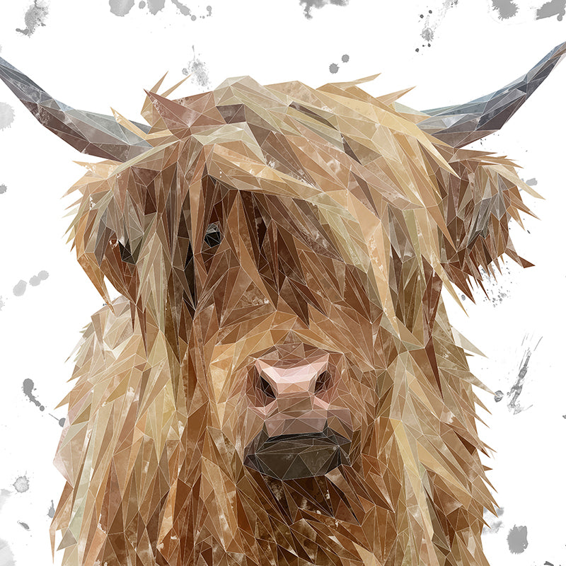 "Millie" The Highland Cow (Grey Background) Premium Glass Coasters
