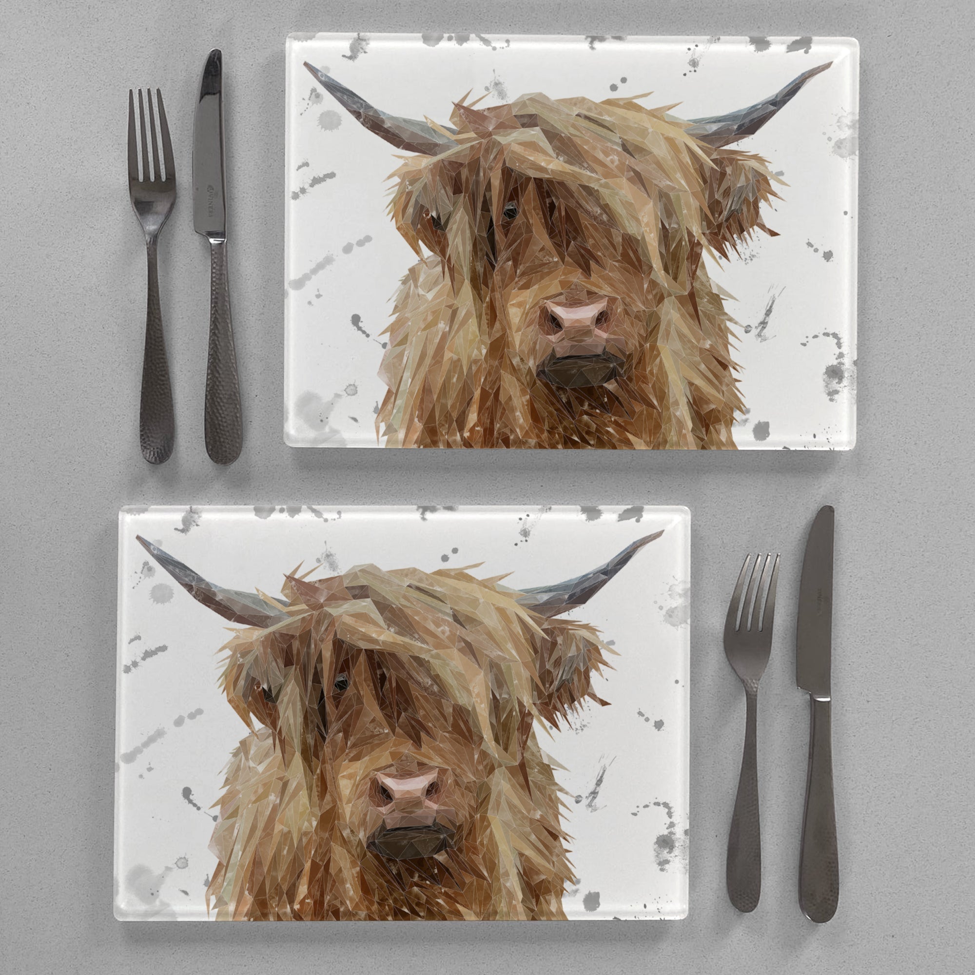 "Millie" The Highland Cow (Grey Background) Premium Glass Placemat