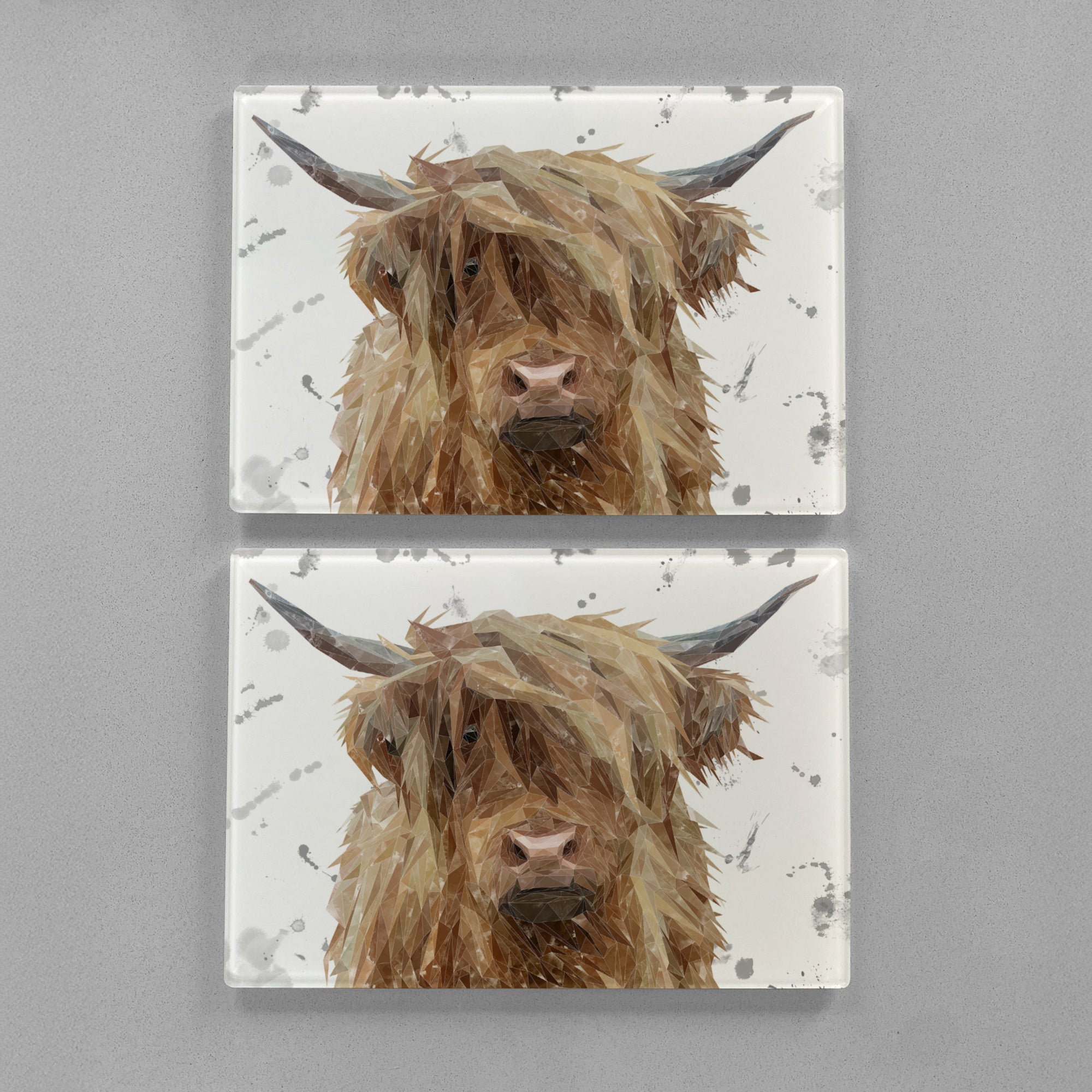 "Millie" The Highland Cow (Grey Background) Premium Glass Placemat