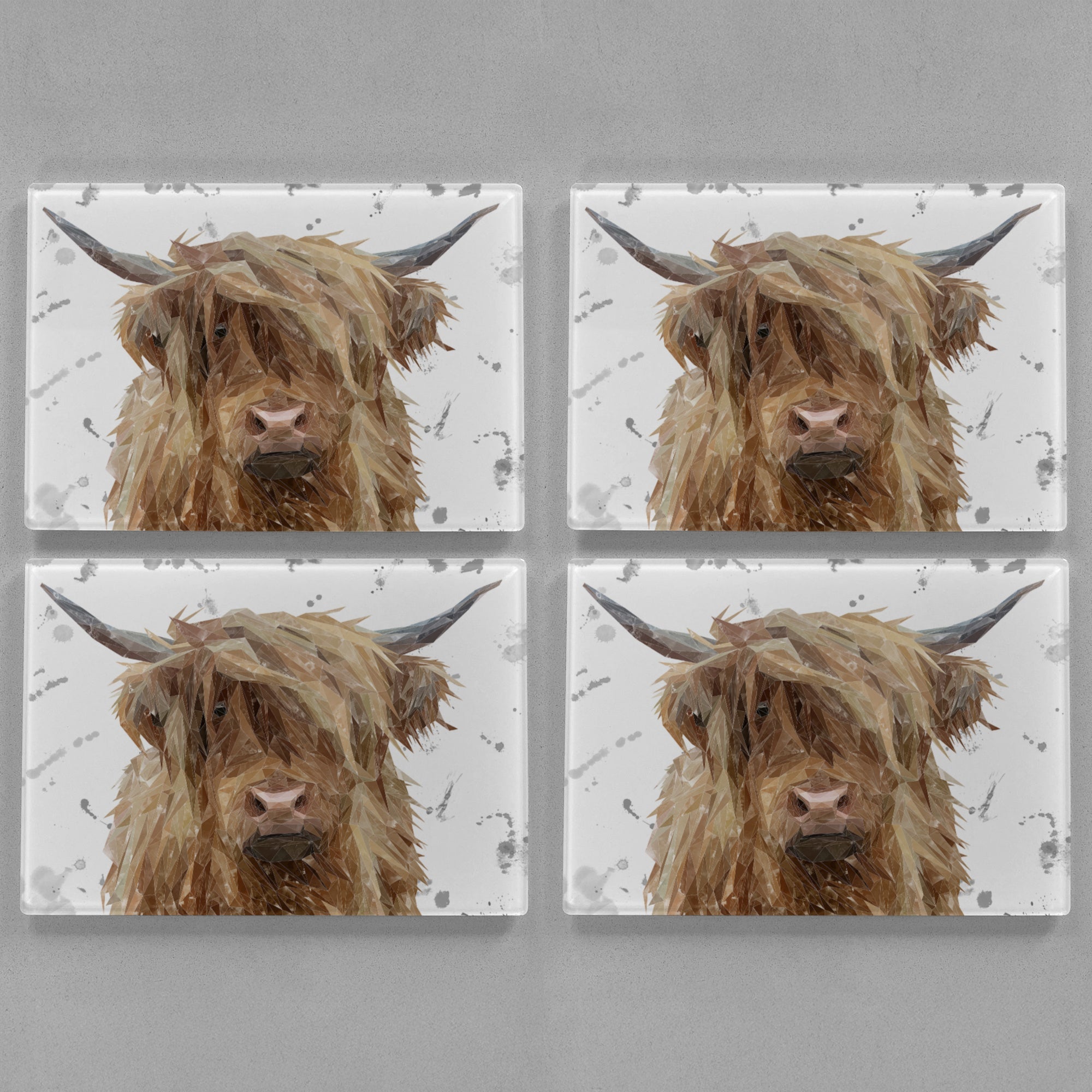 "Millie" The Highland Cow (Grey Background) Premium Glass Placemat