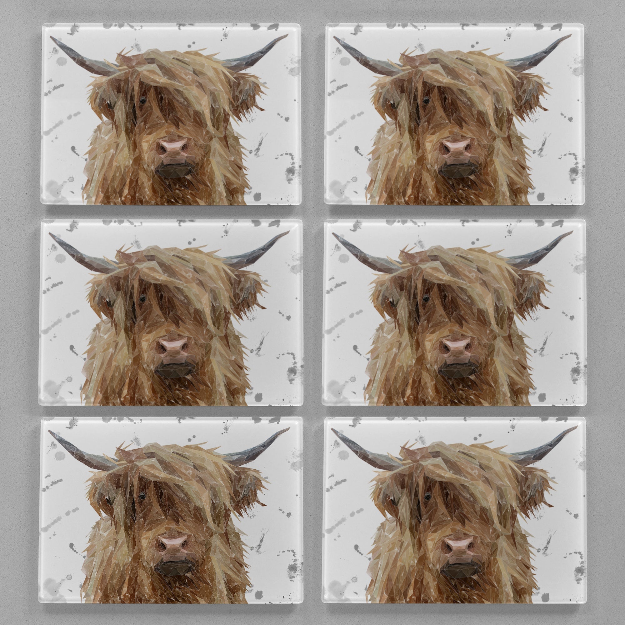 "Millie" The Highland Cow (Grey Background) Premium Glass Placemat