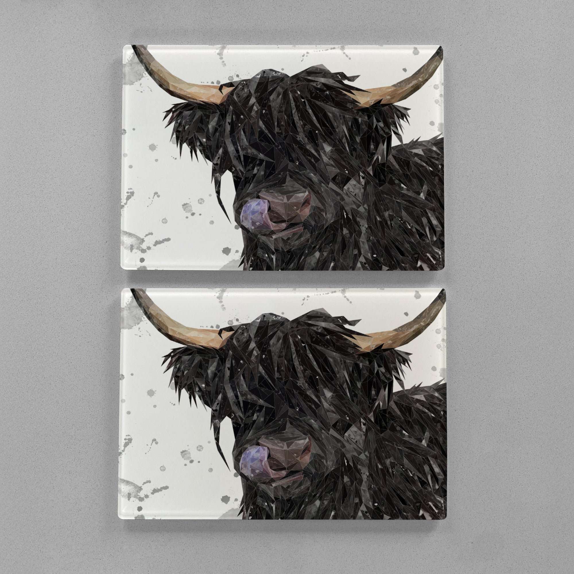 "Mabel" The Highland Cow (Grey Background) Premium Glass Placemat