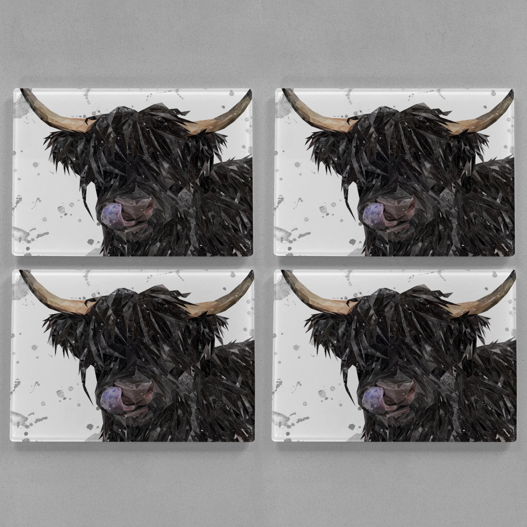 "Mabel" The Highland Cow (Grey Background) Premium Glass Placemat