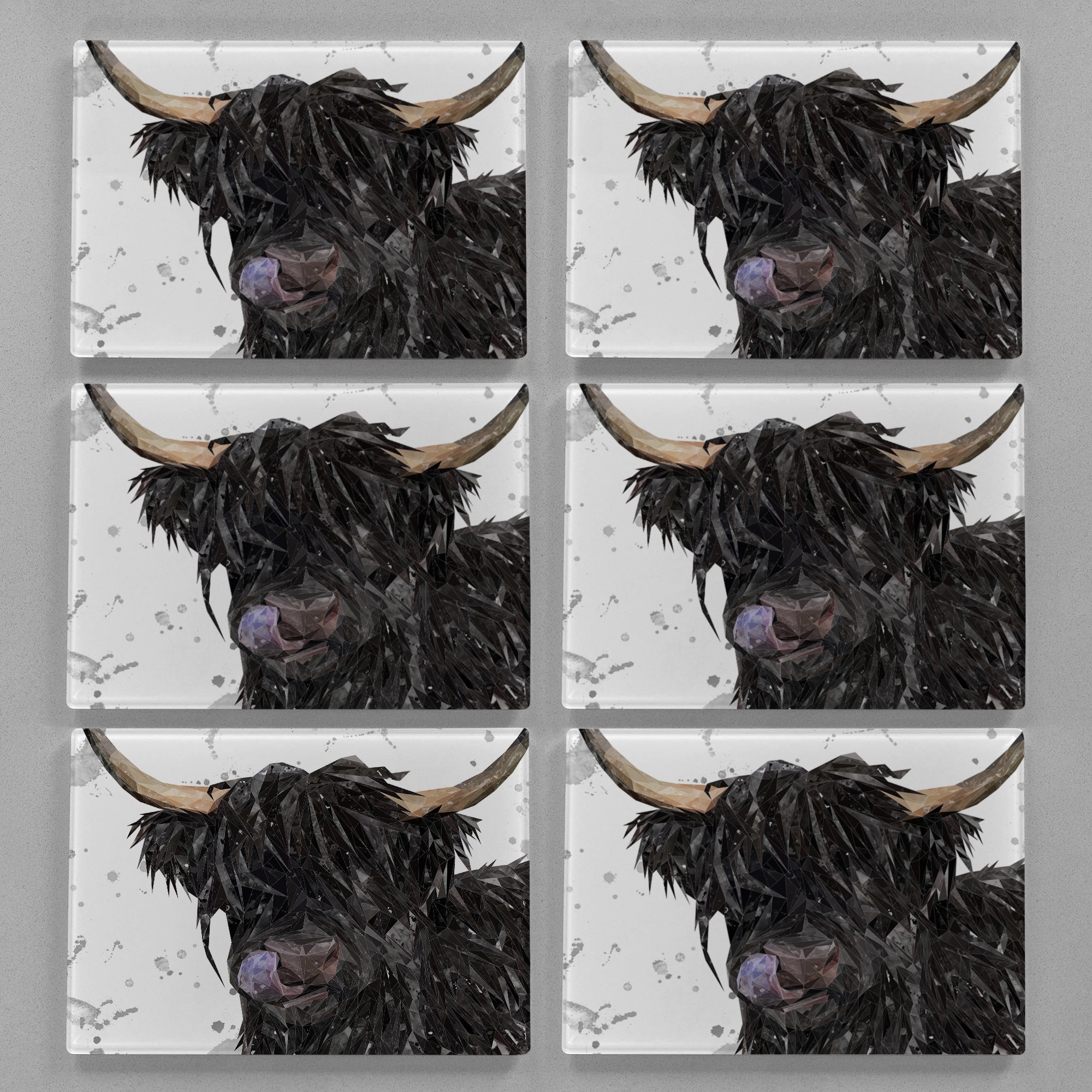 "Mabel" The Highland Cow (Grey Background) Premium Glass Placemat