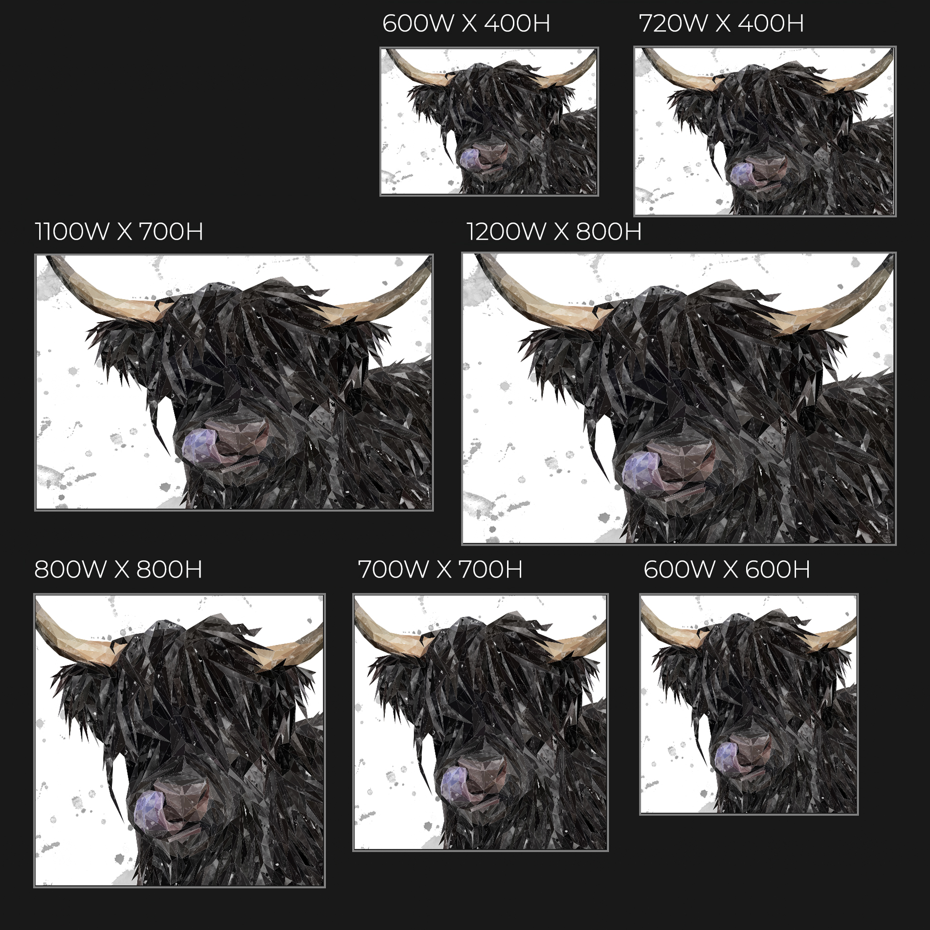 "Mabel" The Highland Cow (Grey Background) Glass Wall Art