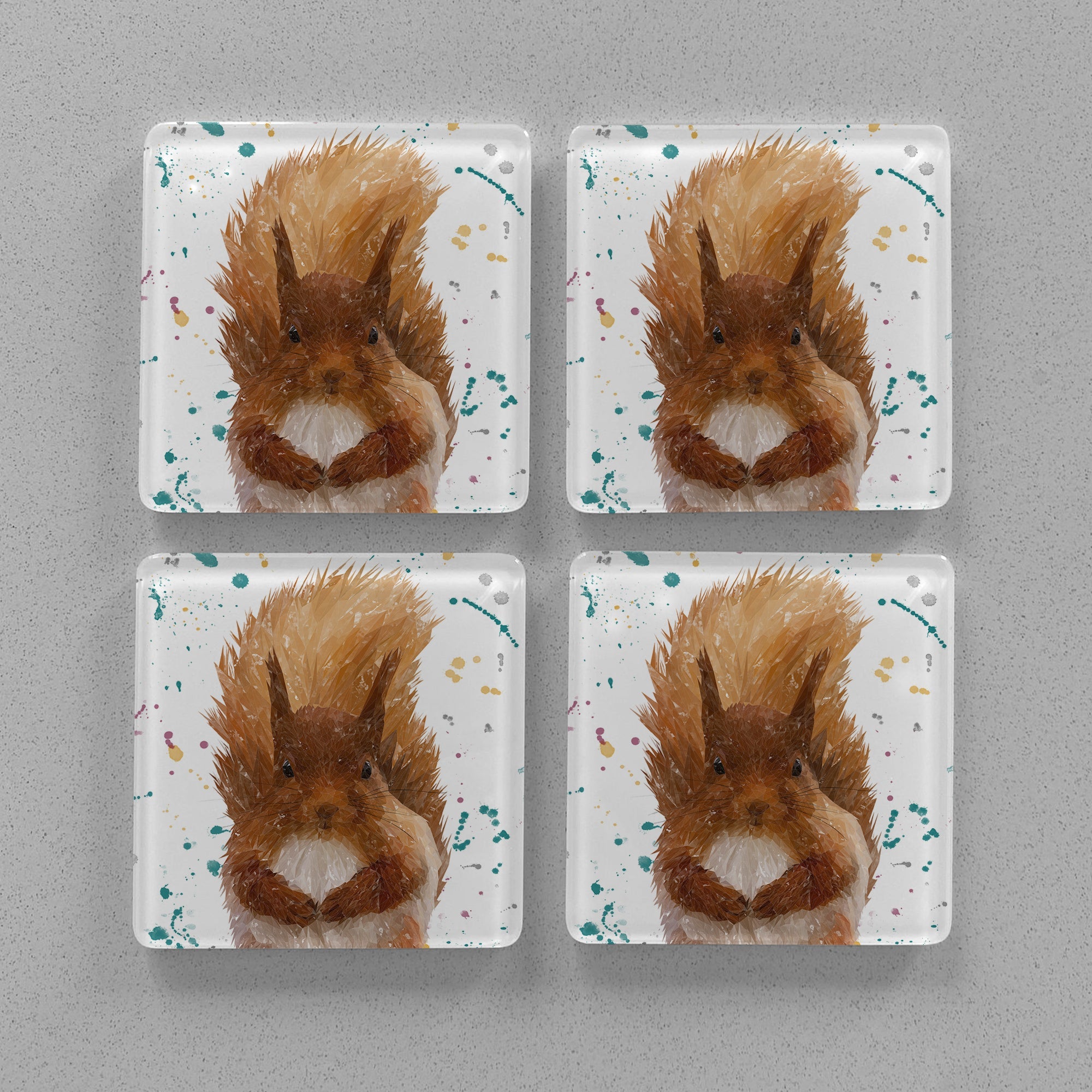 "Ellis" The Red Squirrel Premium Glass Coasters