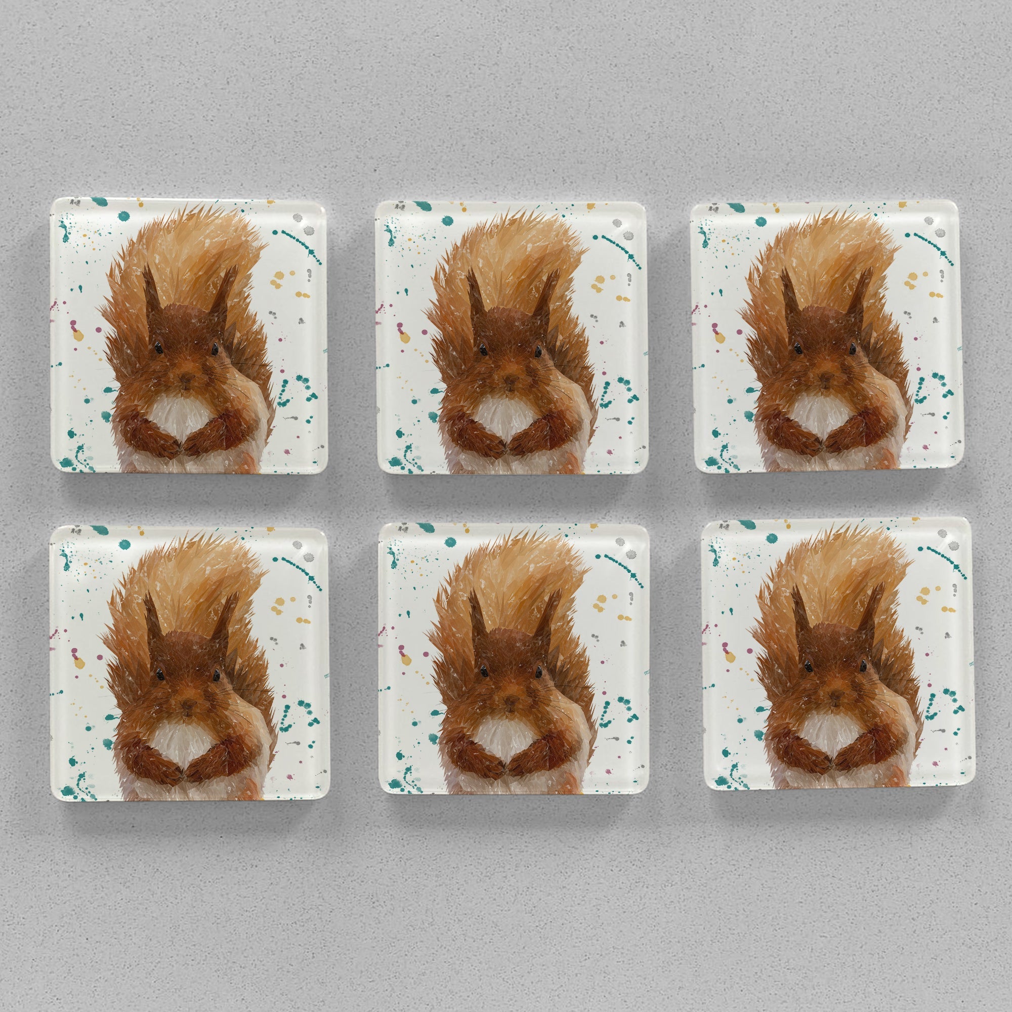"Ellis" The Red Squirrel Premium Glass Coasters