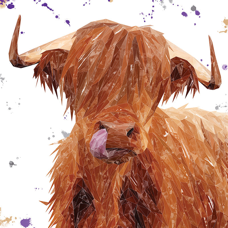 "Stephen Thomas" The Highland Bull (landscape version) Premium Glass Coasters
