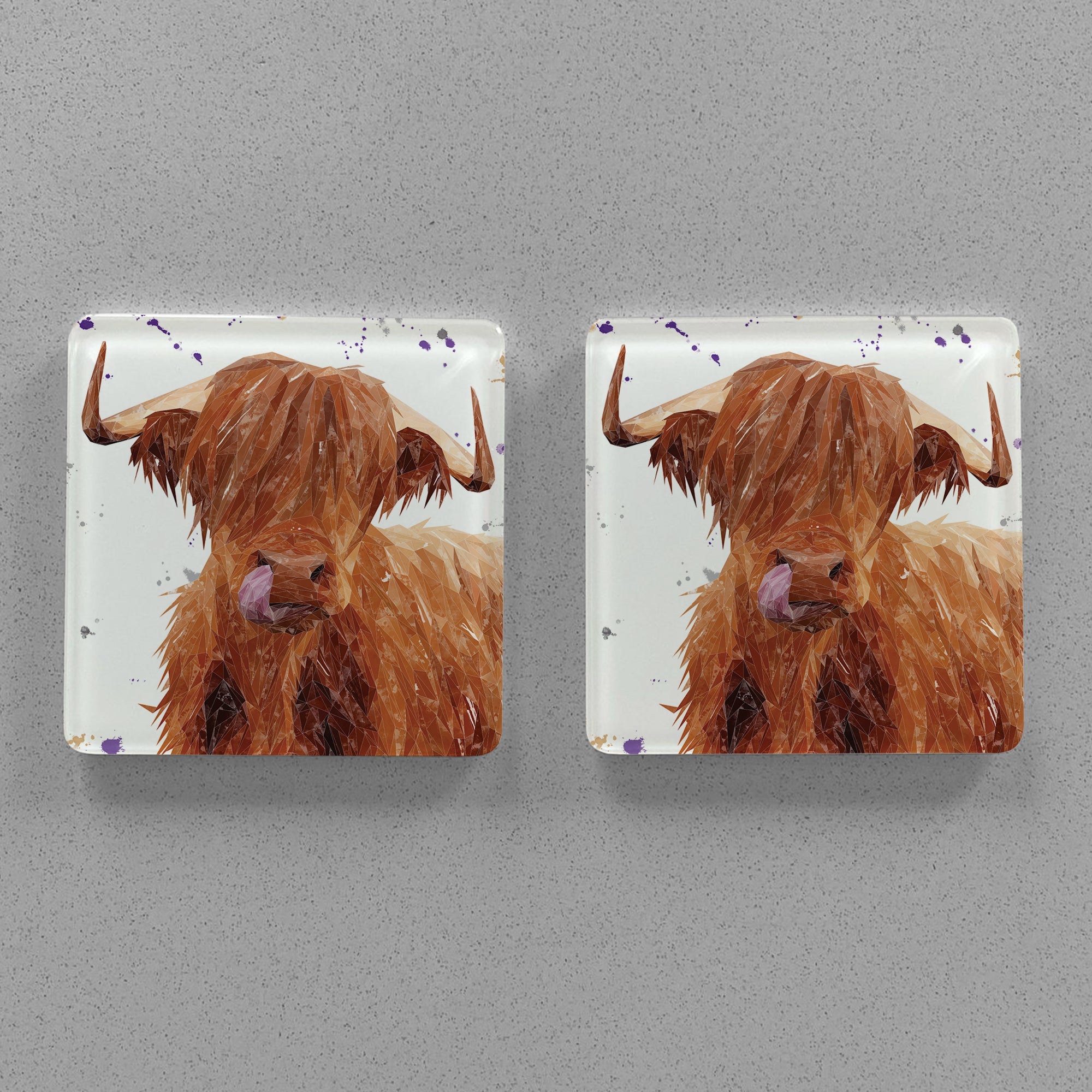 "Stephen Thomas" The Highland Bull (landscape version) Premium Glass Coasters