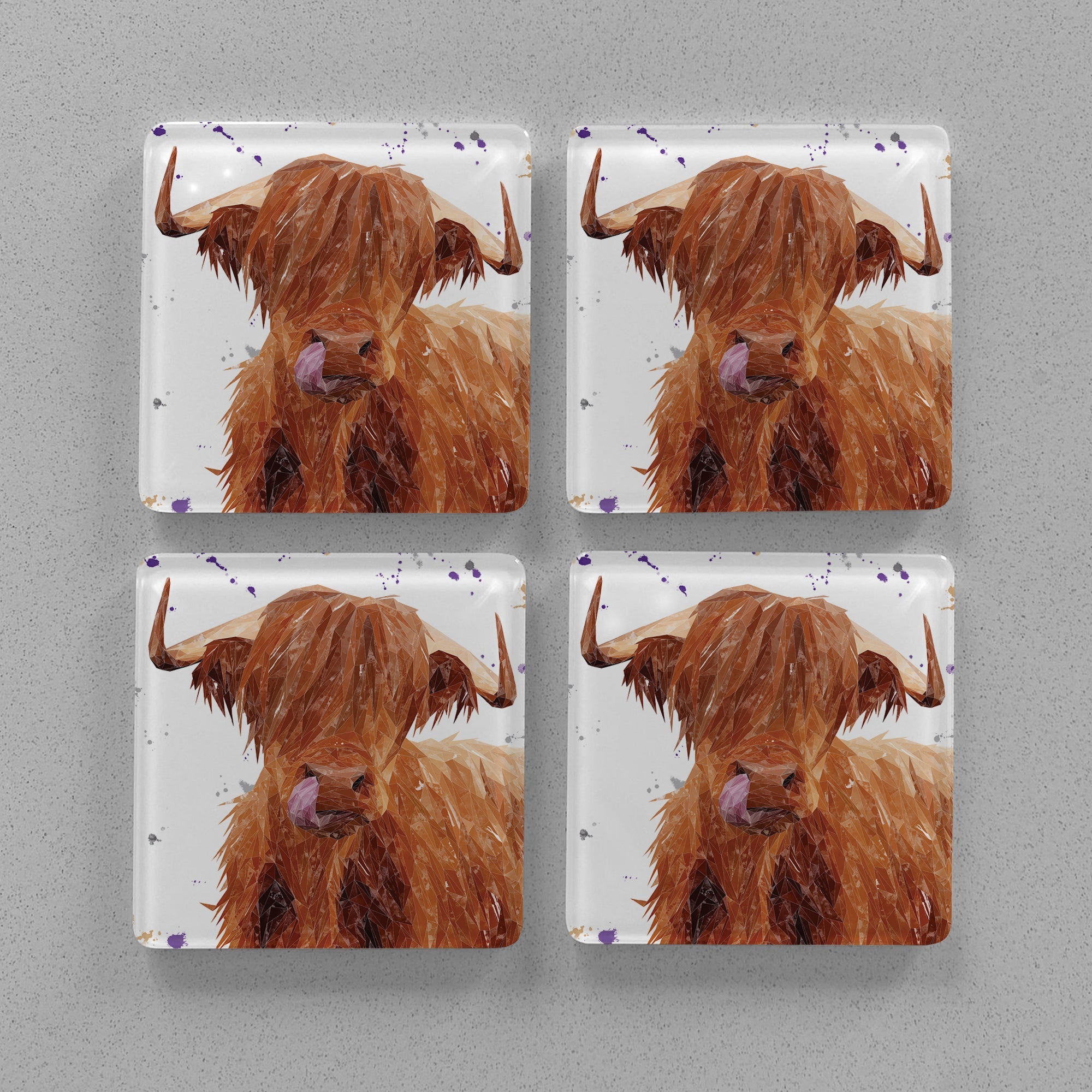 "Stephen Thomas" The Highland Bull (landscape version) Premium Glass Coasters