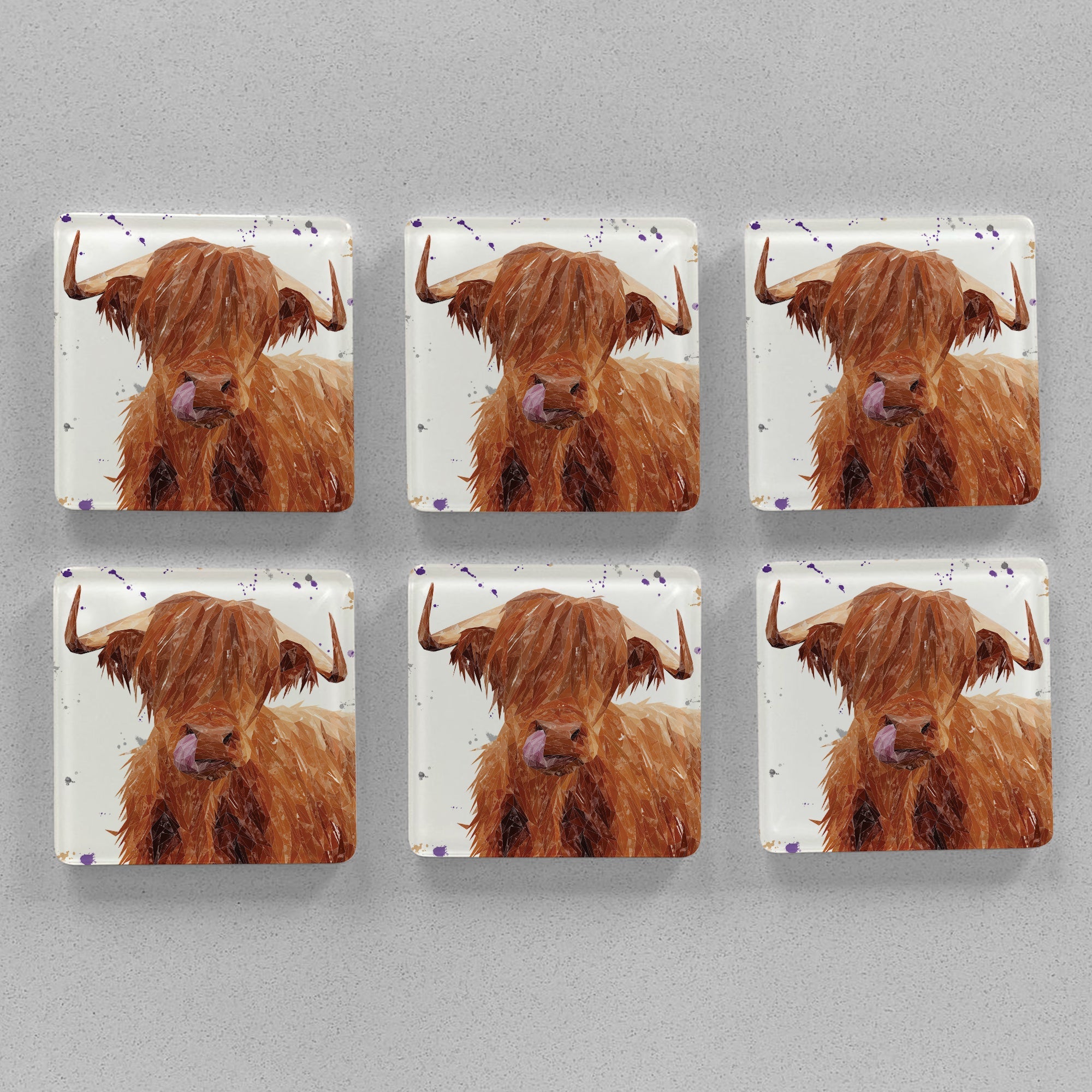 "Stephen Thomas" The Highland Bull (landscape version) Premium Glass Coasters
