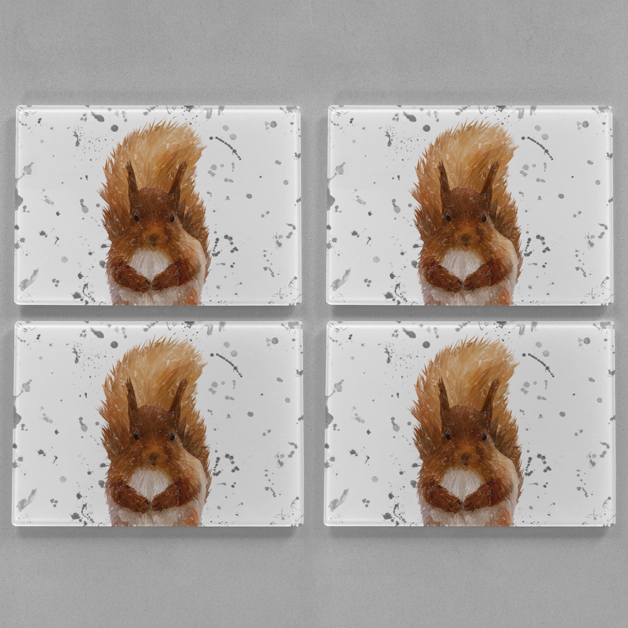 "Ellis" The Red Squirrel (Grey Background) Premium Glass Placemat