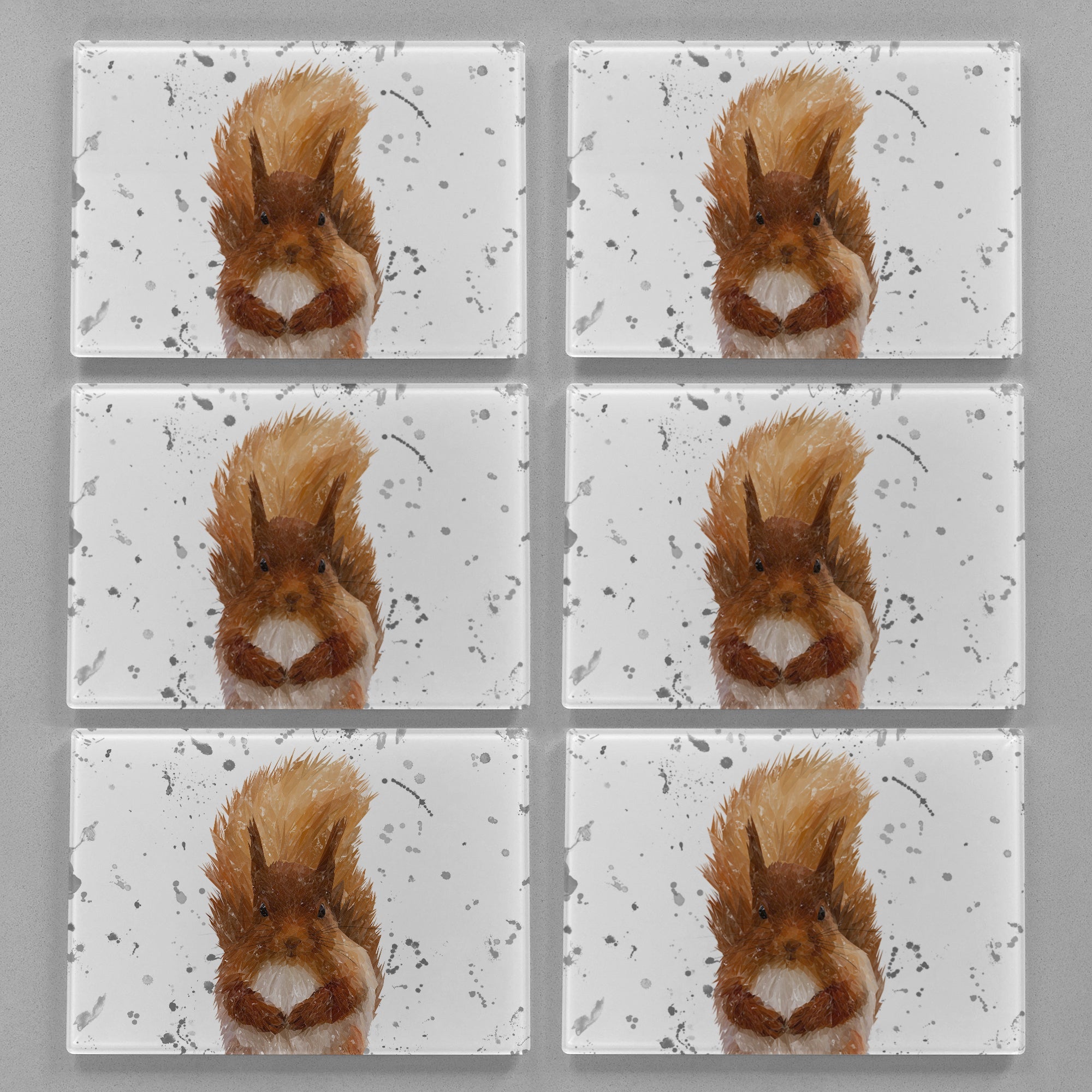 "Ellis" The Red Squirrel (Grey Background) Premium Glass Placemat