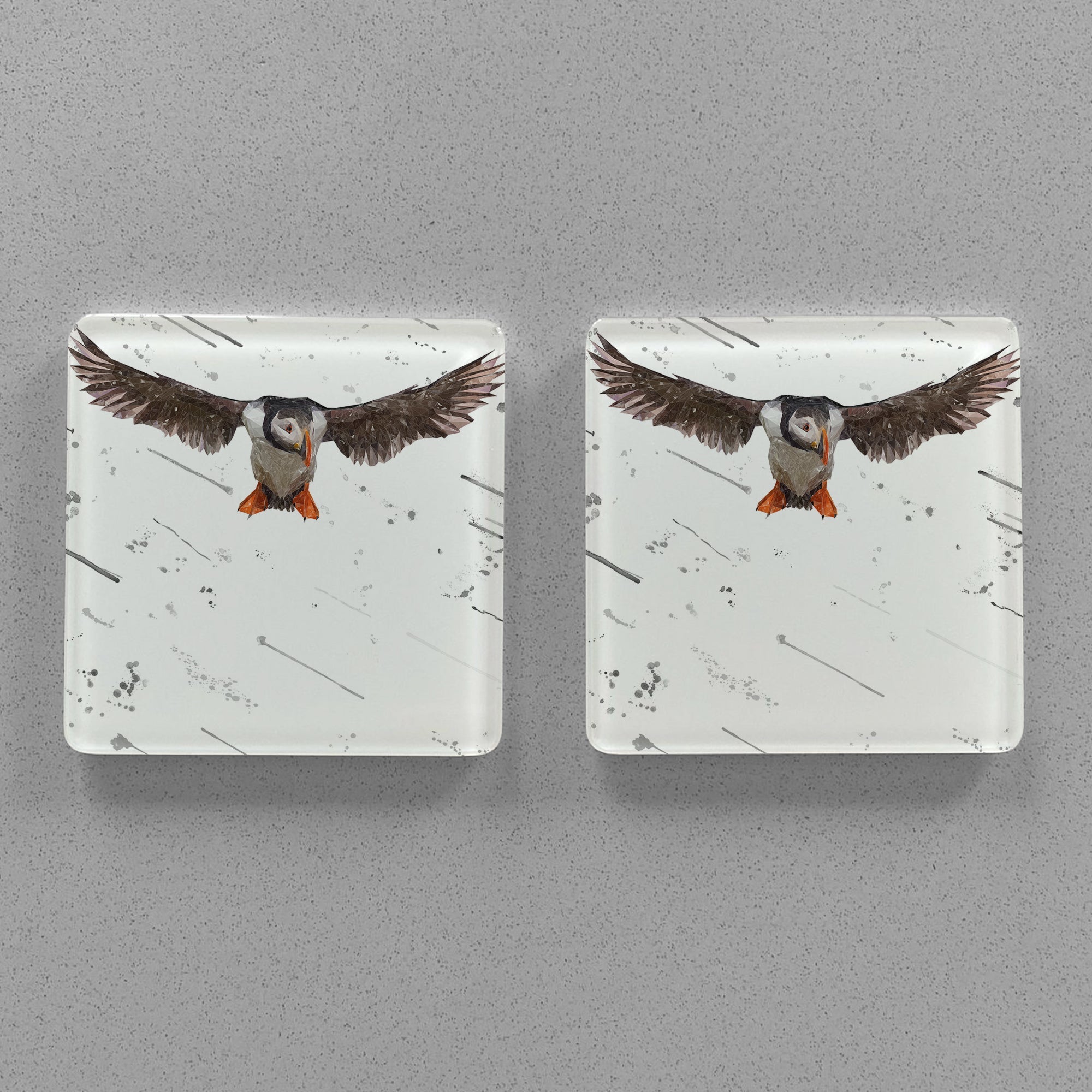 "Frank" The Puffin (Grey Background) Premium Glass Coasters