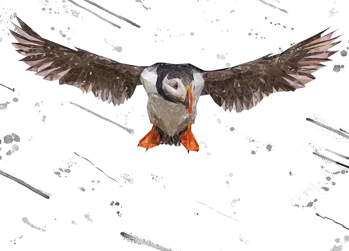 "Frank" The Puffin (Grey Background) Premium Glass Placemat