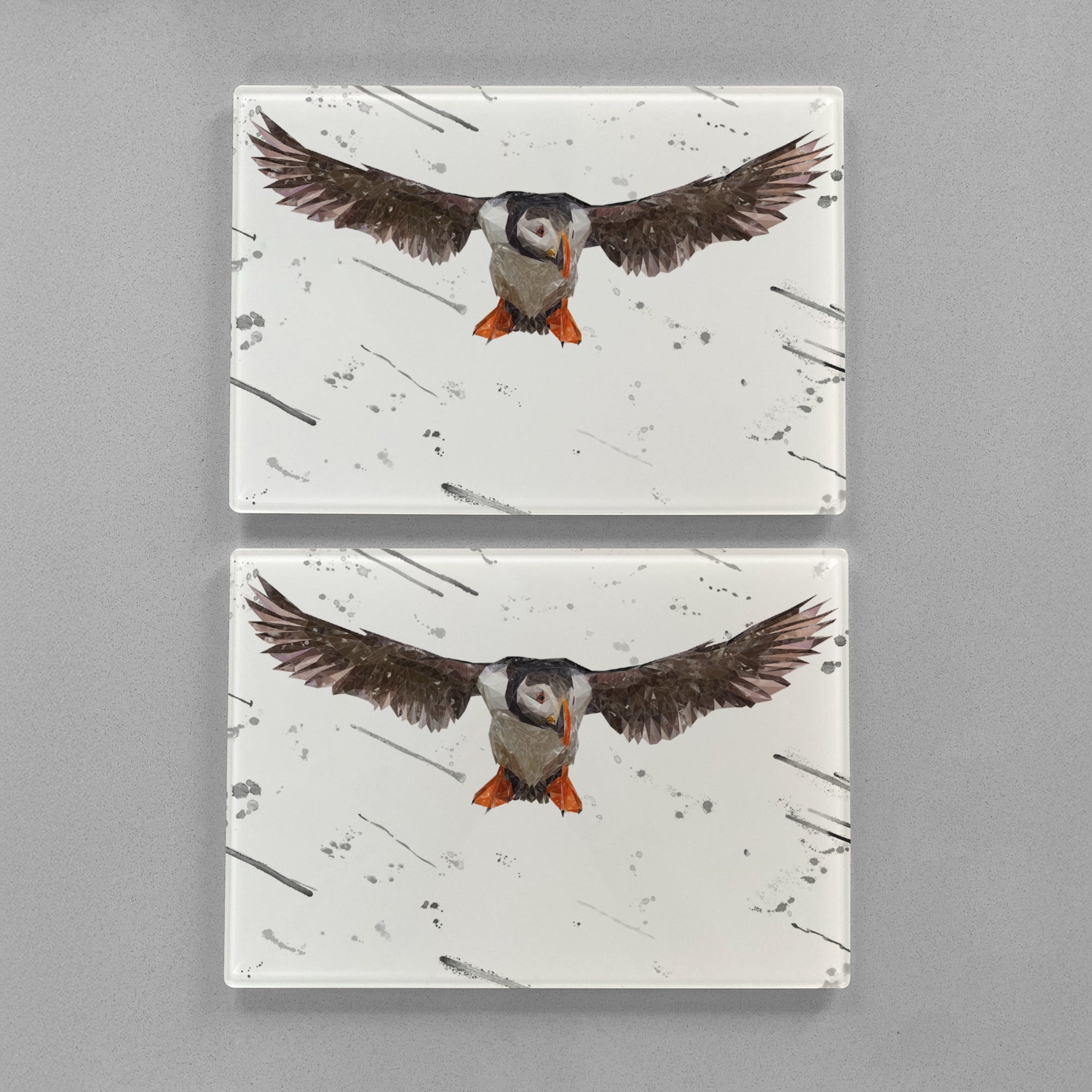 "Frank" The Puffin (Grey Background) Premium Glass Placemat